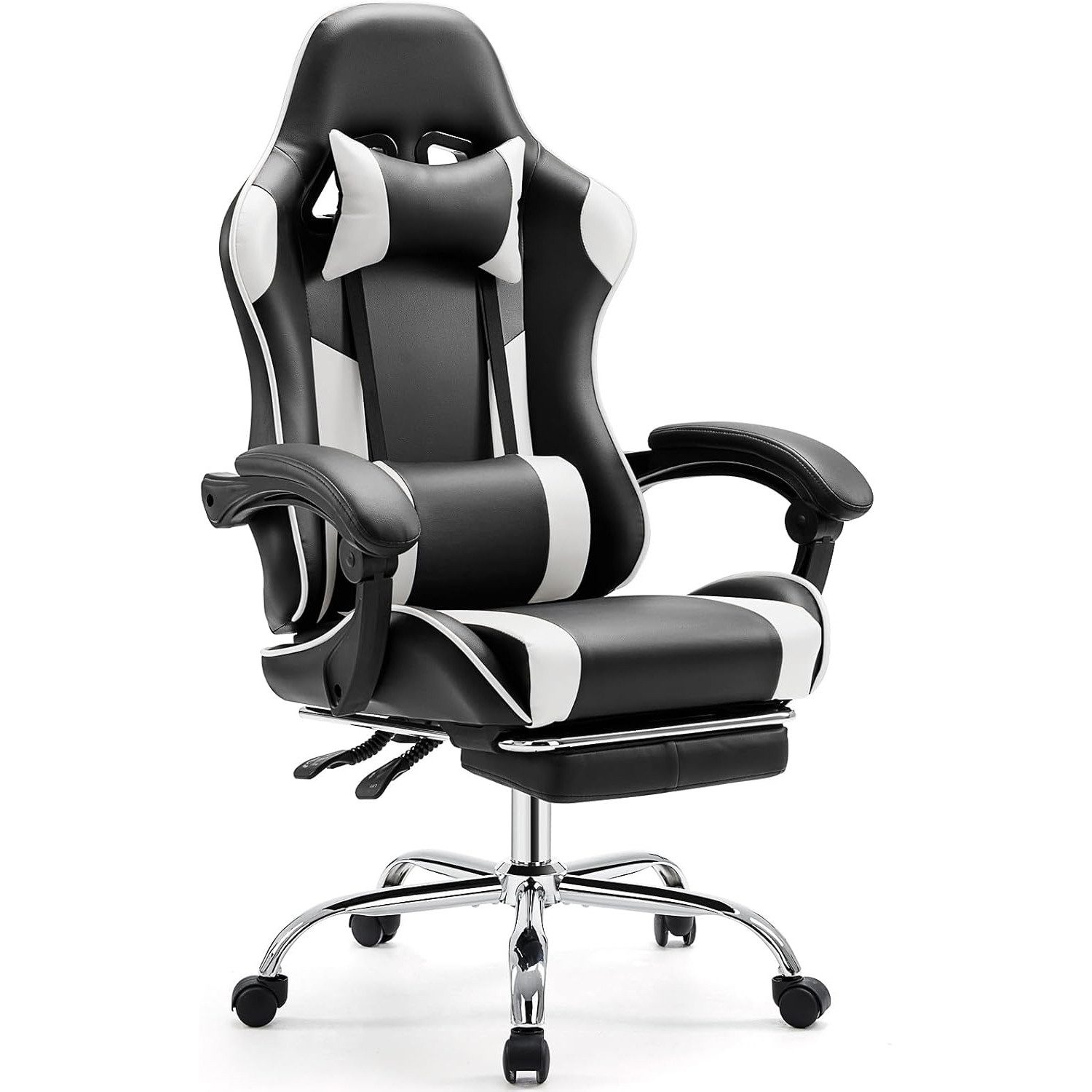 DUMOS Gaming Chair Gaming-Stuhl Gaming Stuhl, Bürostuhl Ergonomisch, Höhenverstellbar,Verstellbare Rückenlehne, Mit Fußstütze