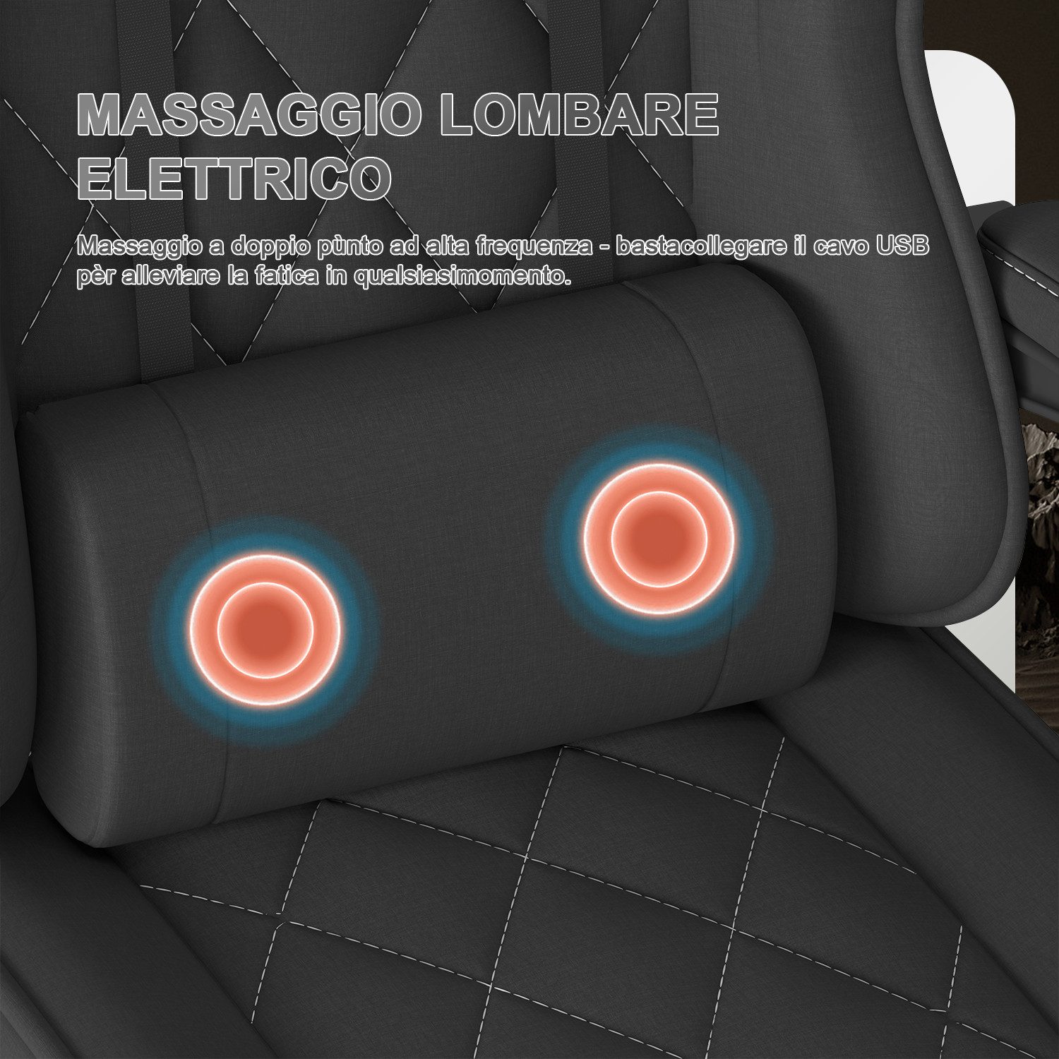 HOMALL Gaming-Stuhl Massage-Bürostuhl aus Stoff mit Fußstütze und Kopfstütze (Katzenkrallen-abweisendes Gewebe, mit abnehmbarem Kopfkissen und Federkern-Sitzkissen, maximale Belastbarkeit 150 kg)