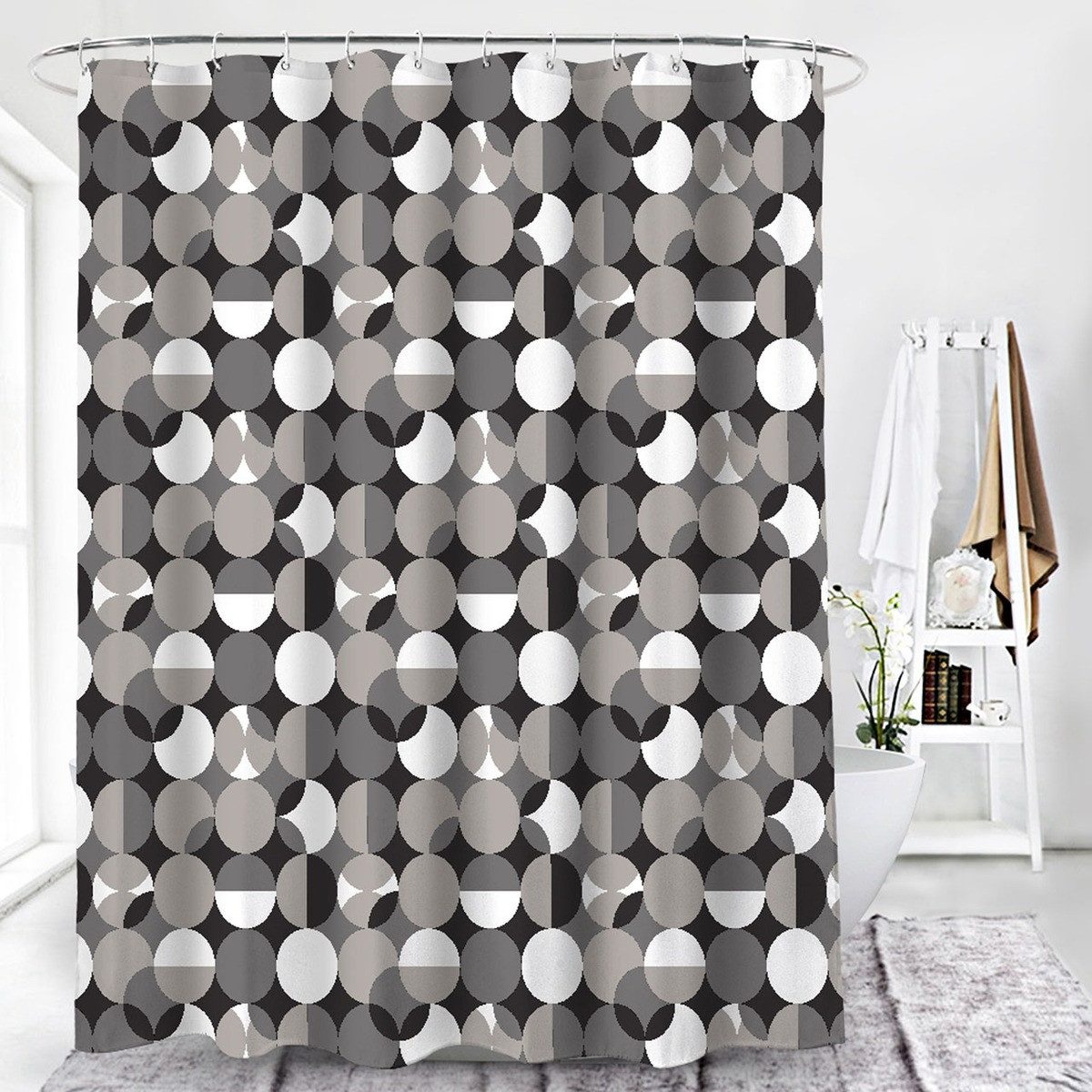 Euroshowers GmbH Duschvorhang Kreismuster Grau 180 × 200 cm Polyester mit 12 Ringen Breite 180 cm