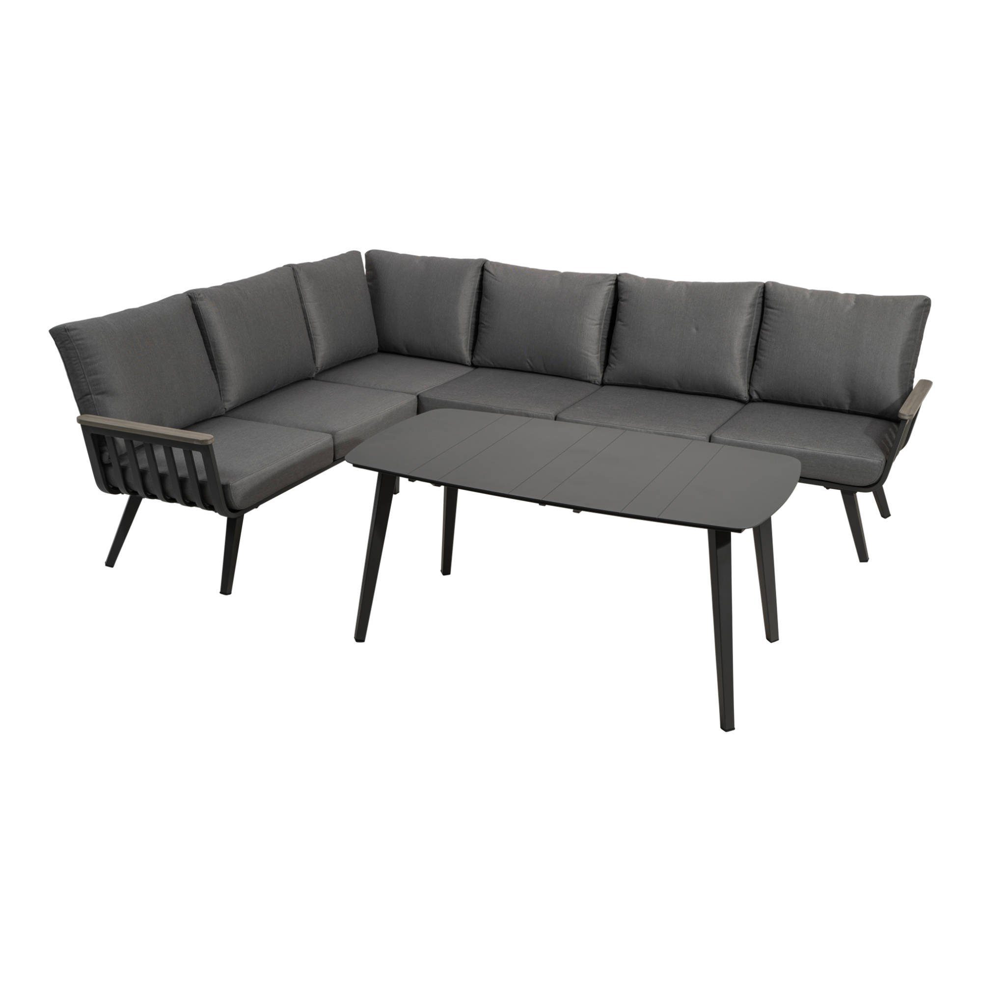 GMD Living Eckbankgruppe AMALFI, (Eckbank Polsterkissen), 1 Glastischplatte, Eckteil 1 Sofas, Essgruppe, Tisch Outdoorgeeignet aus bestehend & inkl. 5mm 3 5-tlg