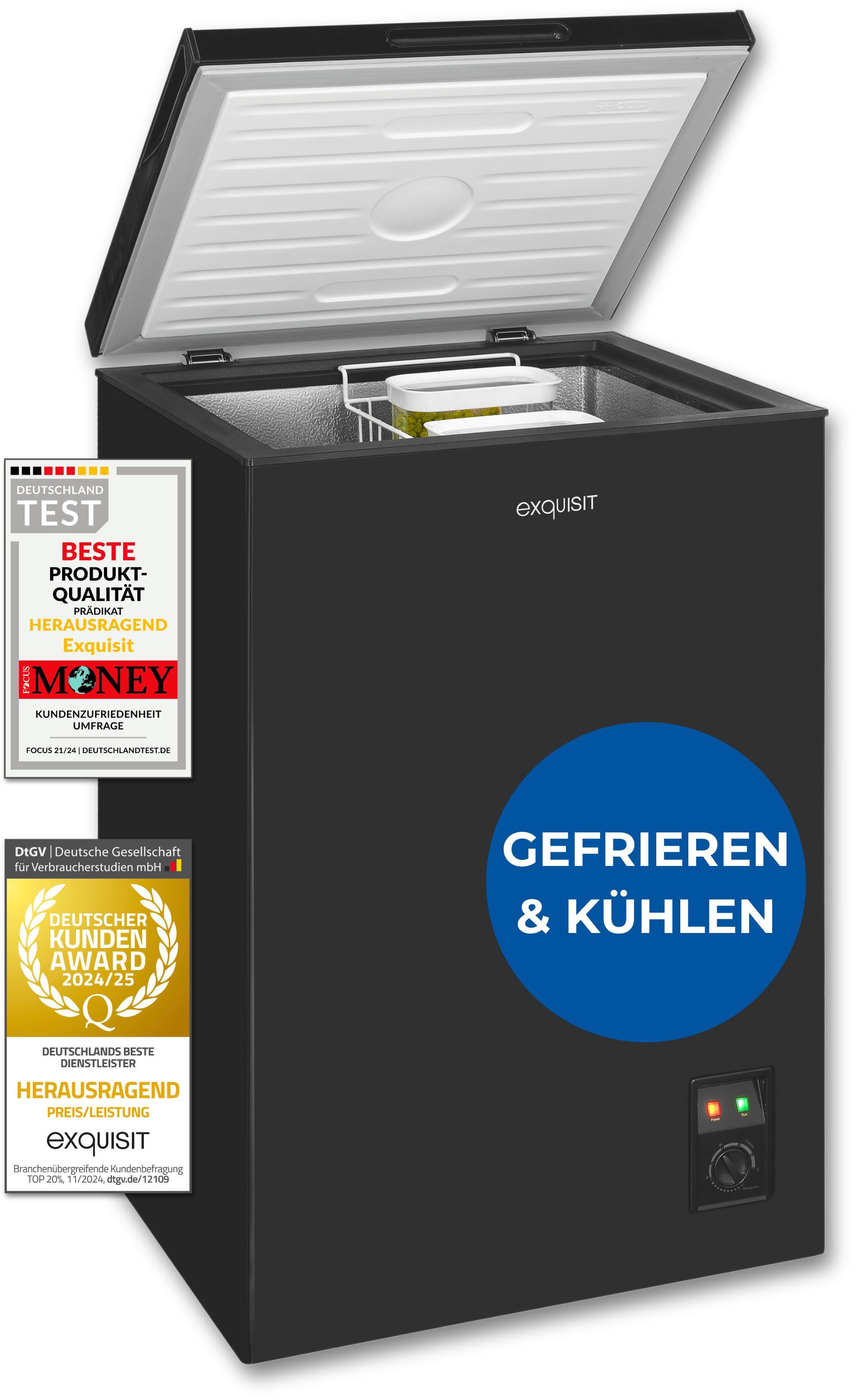 exquisit Gefriertruhe GT100-050E rot, 54,5 cm breit, 99 l, 4*-Gefriertruhe mit ergonomischer Griffmulde – bequem zu öffnen