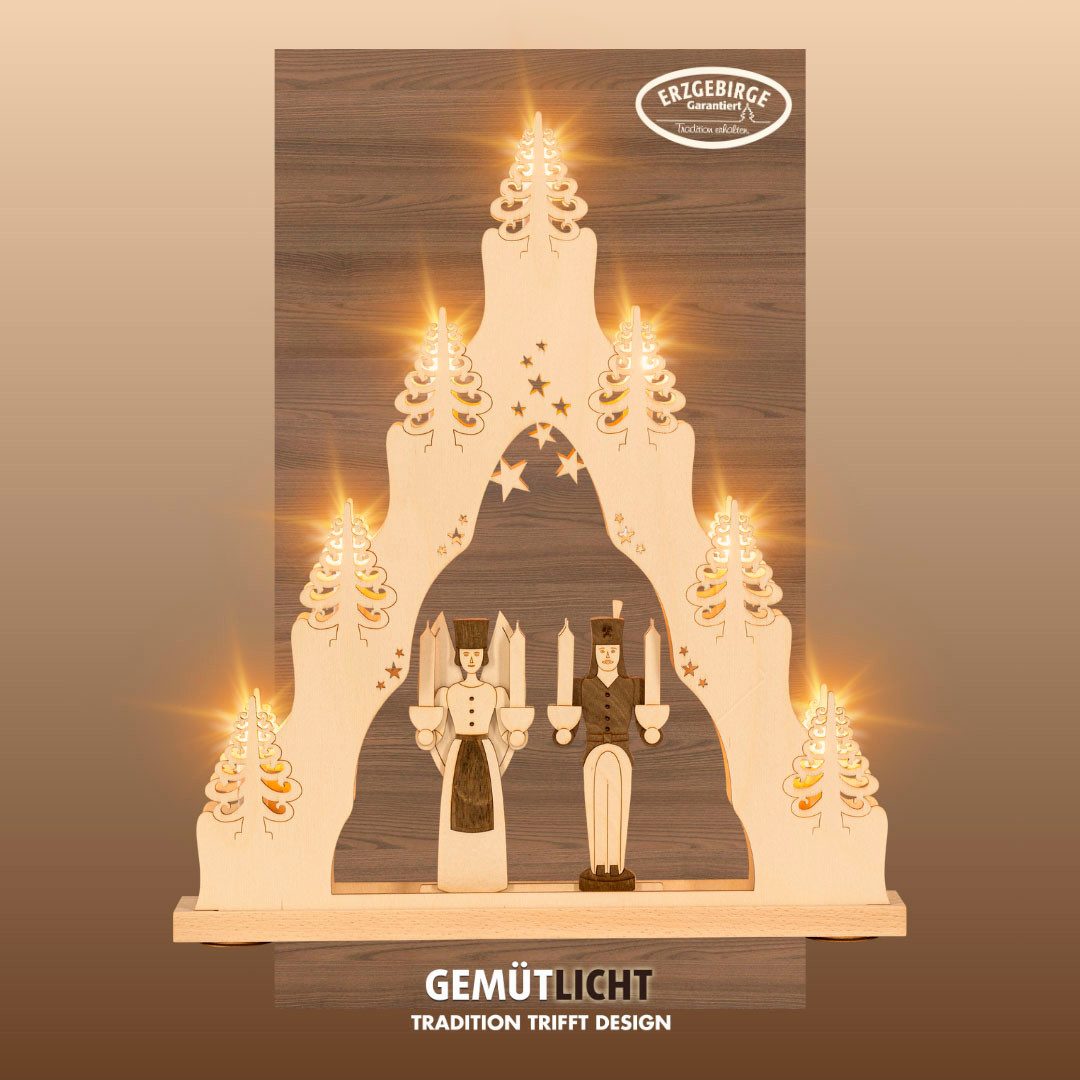 Weigla LED Schwibbogen Engel & Bergmann, Lichterspitze aus Holz, NATUR-BRAU günstig online kaufen