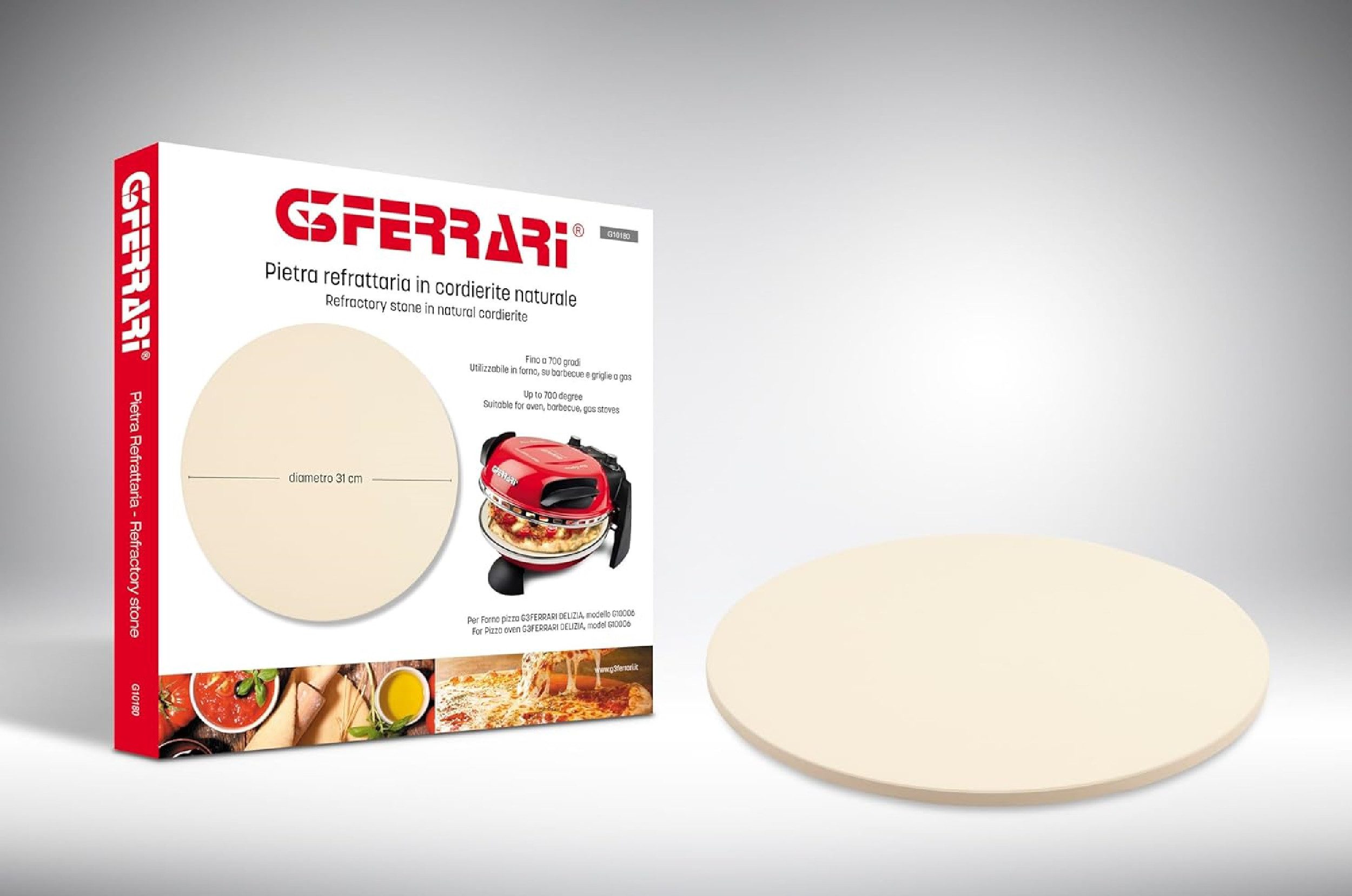 G3 Ferrari Pizzastein G10180 Ø 31,6 cm für den Backofen, Cordierit, (1-St)