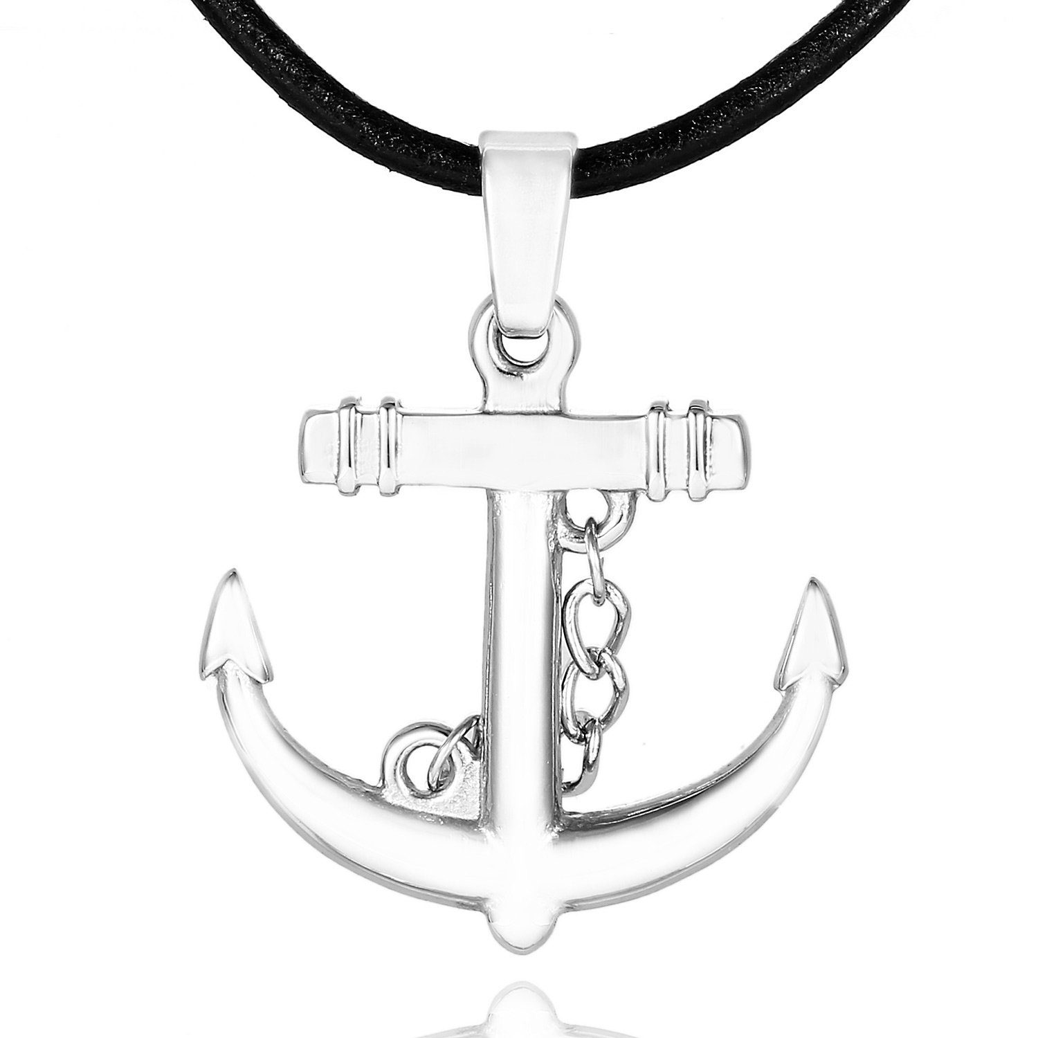 DonDon Kette mit Anhänger Lederkette Halskette 50 cm (1-tlg), Herren-Halskette mit Lederband, maskuline Anhänger, im Samtbeutel Anker groß | Ketten mit Anhänger