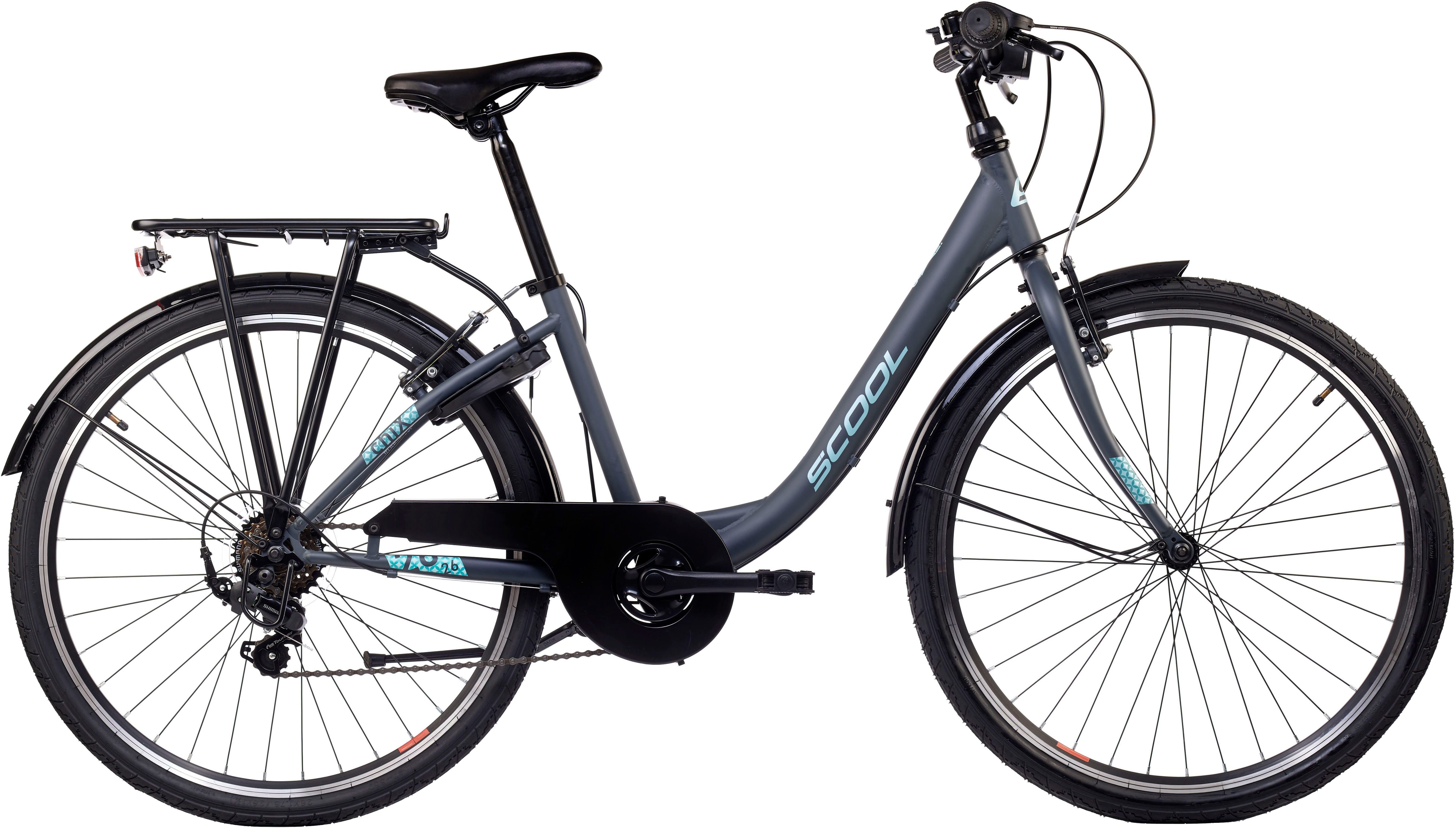 S’COOL Jugendfahrrad S'COOL chiX, 6 Gang Shimano, Kettenschaltung, 26 Zoll, Jugendliche, mit Gepäckträger und Schutzblech