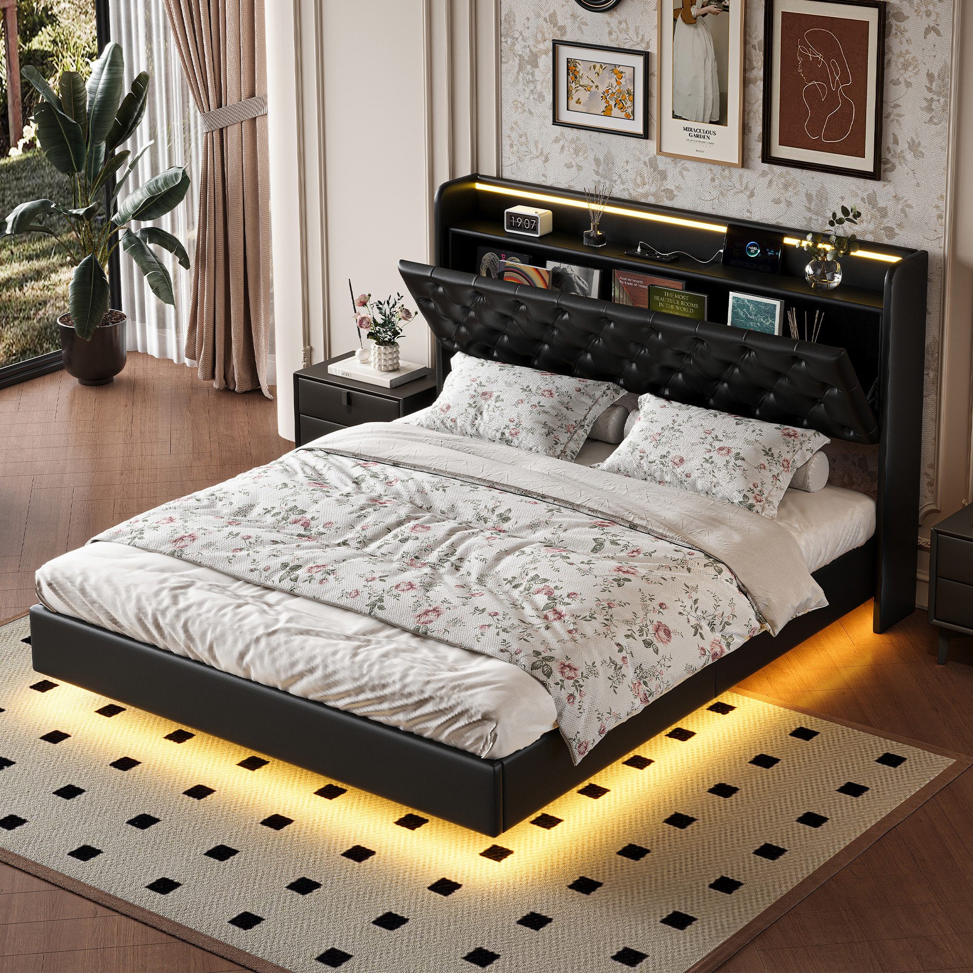 PXloue Polsterbett Stylisches Polsterbett mit LED-Beleuchtung günstig online kaufen