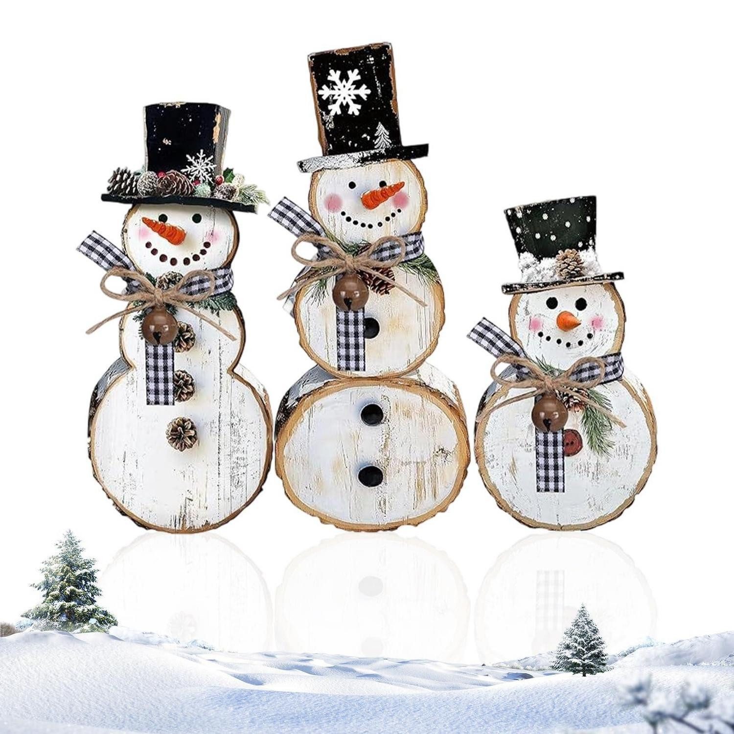 LuxusKollektion Schneemann 3er Schneemann Holz Deko Weihnachten (3 St)