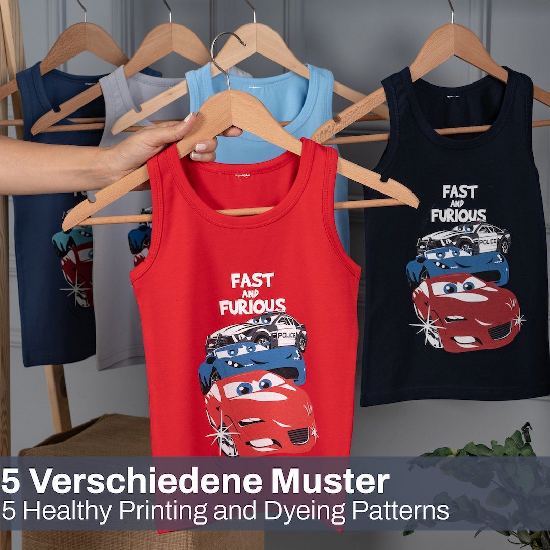 Gr. Unterwäsche Auto Unterhemden LOREZA 5 Baumwolle Unterhemd Tank aus (Packung, 5-St) Jungen - 92-146