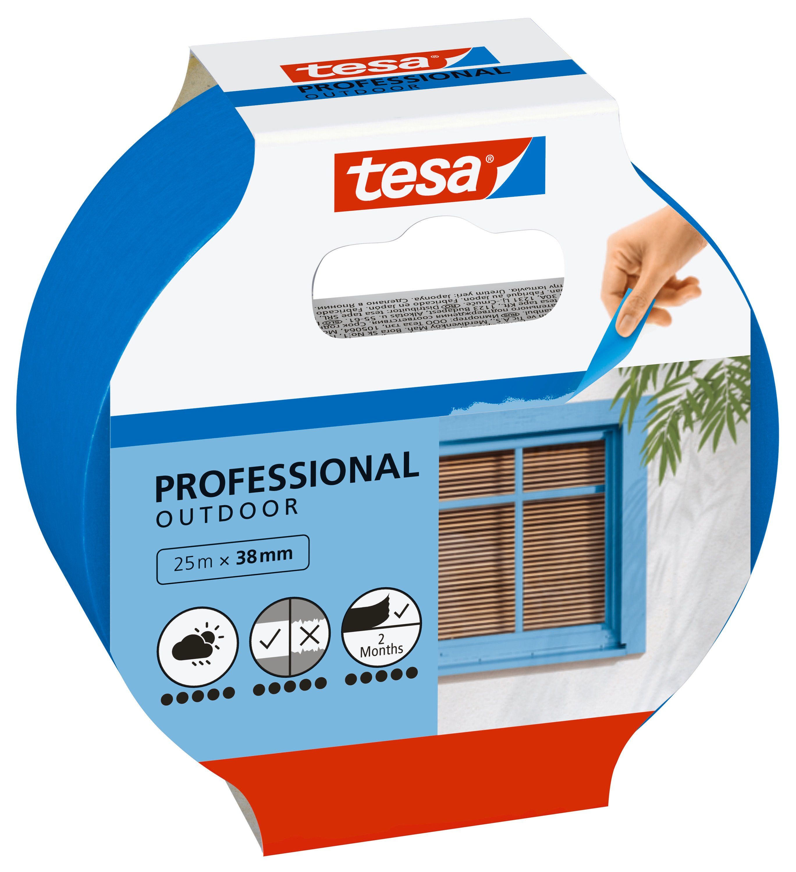 tesa Kreppband PROFESSIONAL Outdoor Malerband (Packung, 1-St) Malerkrepp für sauberes Abkleben bei Malerarbeiten - blau