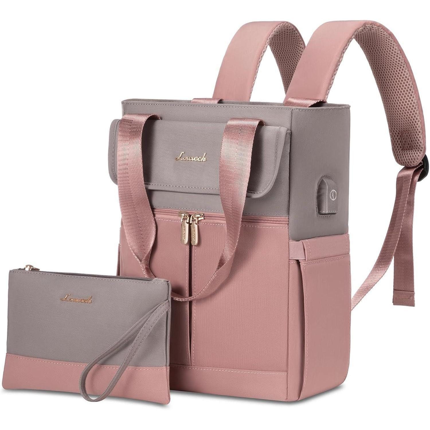 LuxusKollektion Cityrucksack Damen Rucksack Klein Cityrucksack Mini Handtasche 13,3 Zoll Grau Rosa