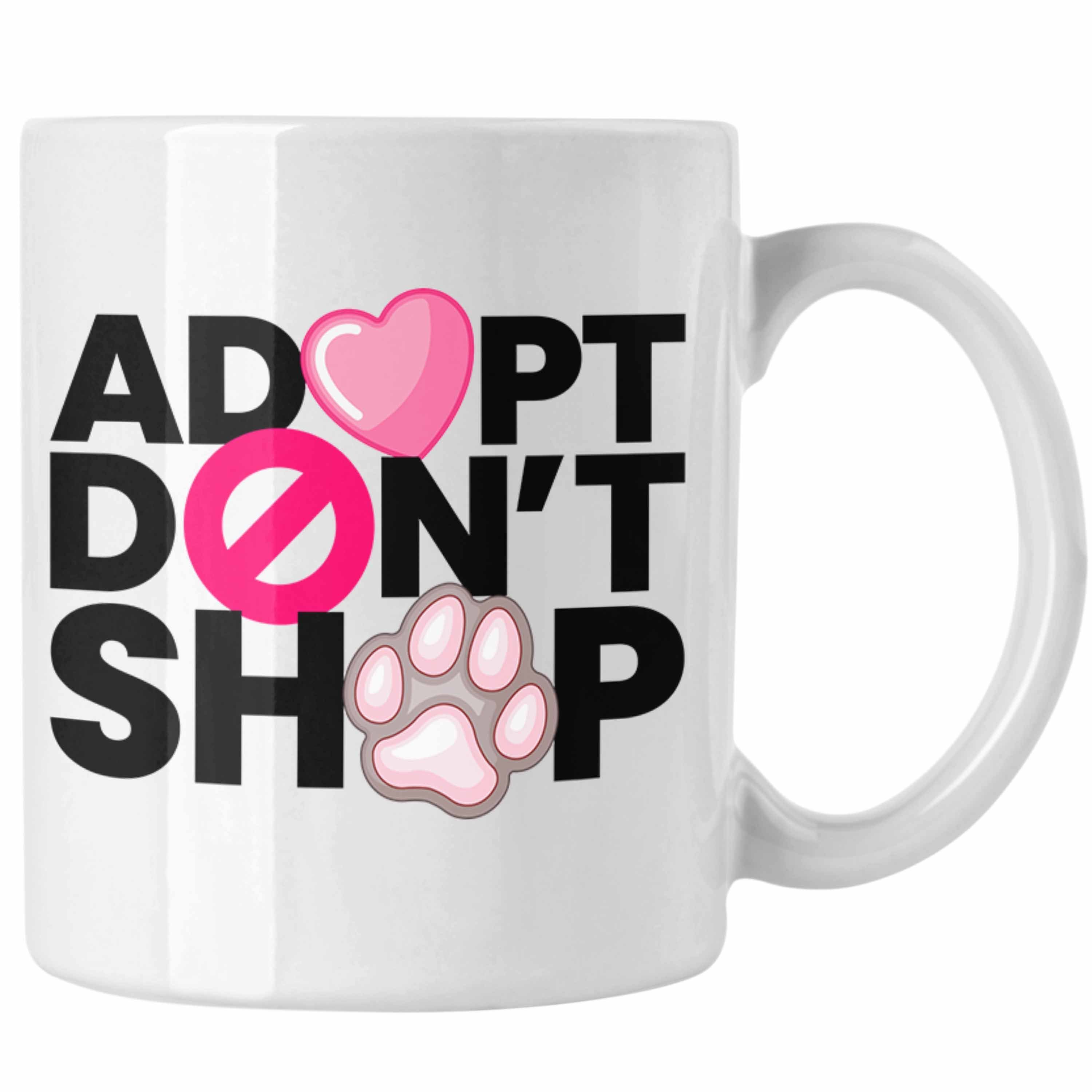 Trendation Tasse Trendation - Veganer Tasse Geschenk Adopt Dont Shop Statement Vegetarier Geschenkidee Tierschutz Tierschützer Weiss