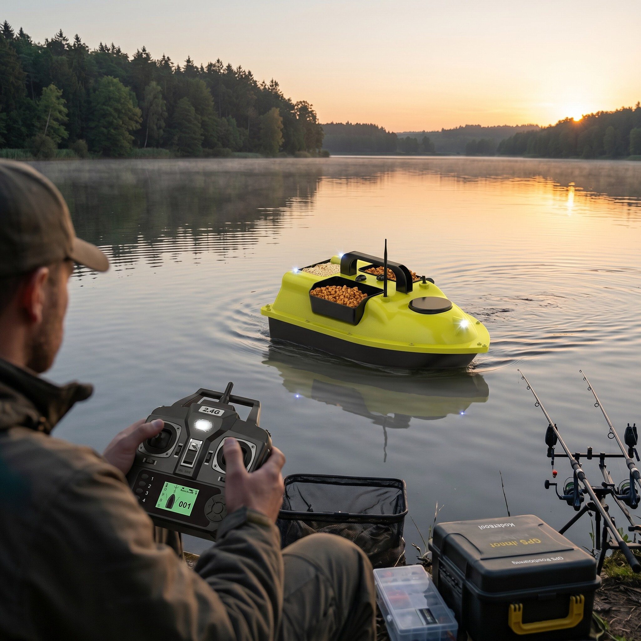 GARRYFIZH RC-Boot D18B RC-Boot Futterboot Angeln Futterboot mit GPS, 400–500 m,Funksteuerung und Geschwindigkeitsregelanlage