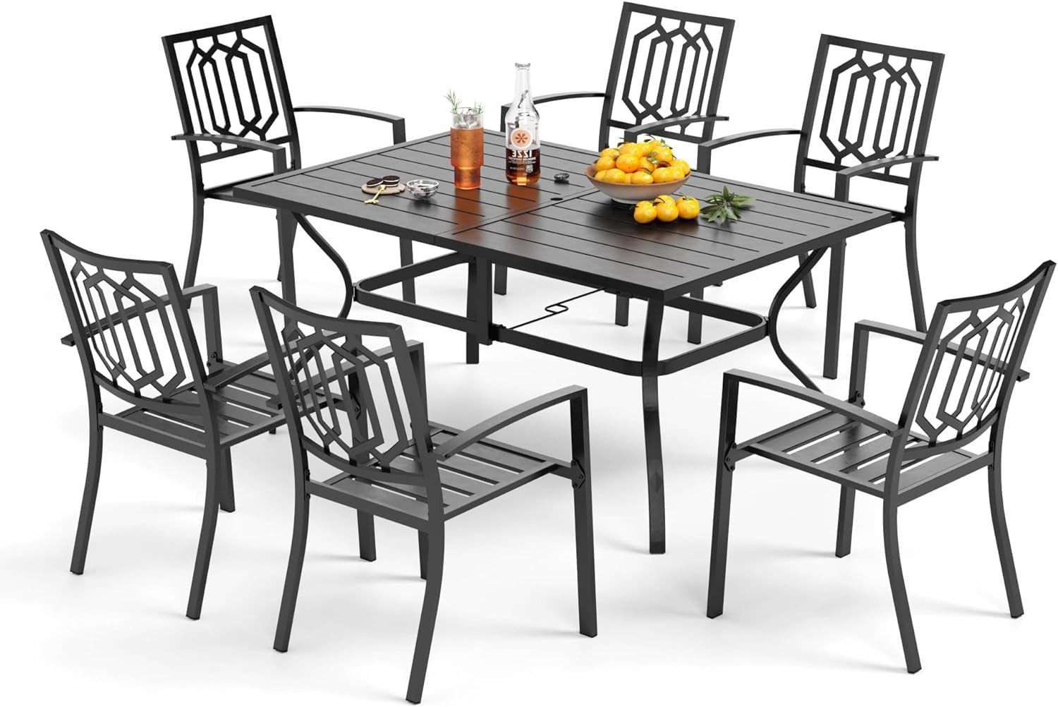 PHI VILLA Garten-Essgruppe, (Wetterfest Gartengarnitur Set 6 Personen mit, Stapelbare Stühle Terrassenmöbel Set), Outdoor Bistro Möbel Sets Metall