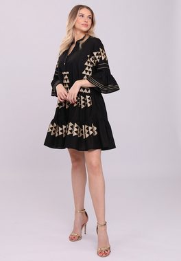 YC Fashion & Style Tunikakleid Schwarz-Goldenes Handarbeit Tunikakleid in Unifarbe, mit Volant