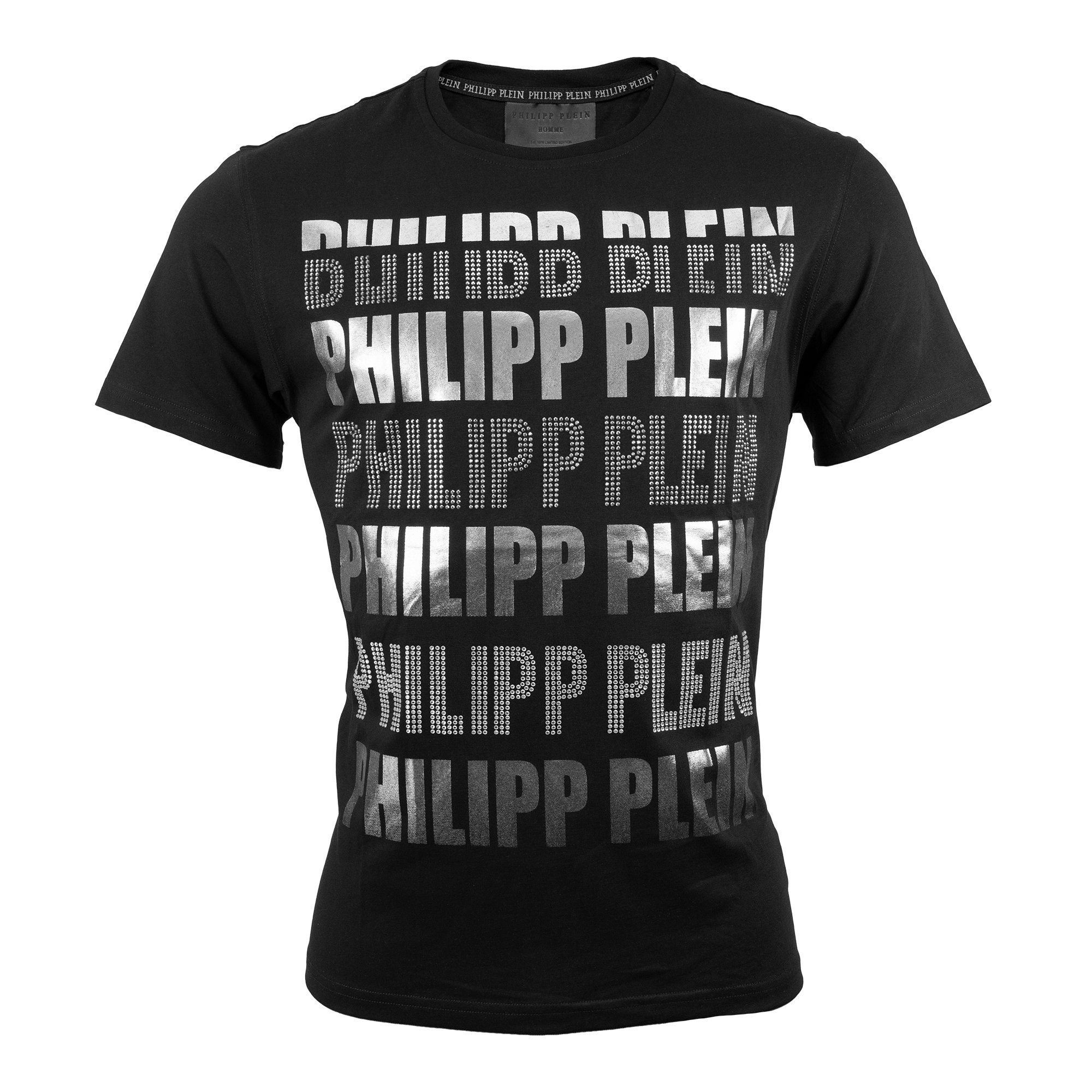Herren Shirts PHILIPP PLEIN T-Shirt Sadako mit Strasssteinen-Aufdruck