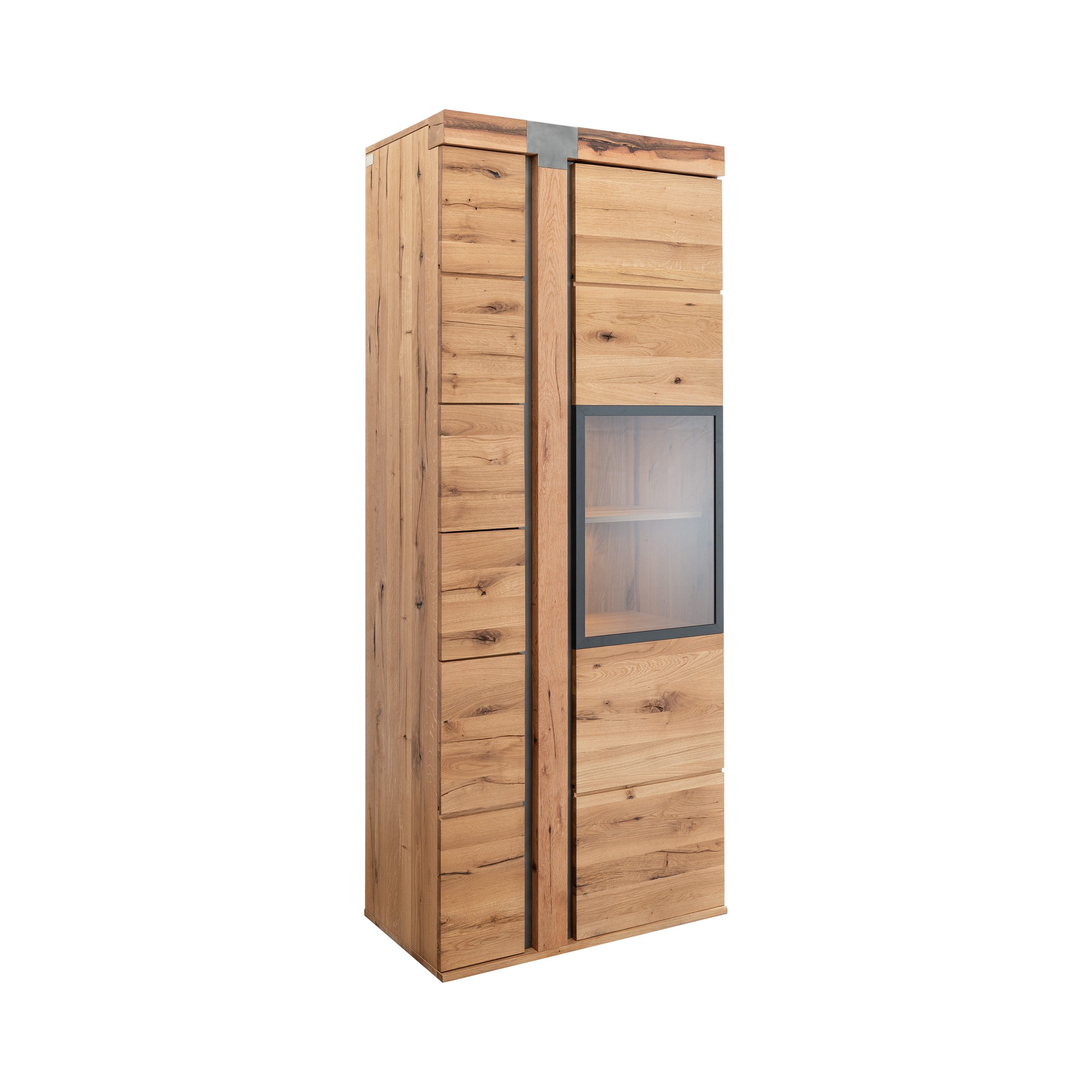 Massivmoebel24 Standvitrine NEW AMSTERDAM (Vitrine Wildeiche / Zerreiche 80x45x204 natur geölt NEW AMSTERDAM #08) Vitrine Wildeiche / Zerreiche 80x45x204 natur geölt NEW AMSTERDAM #08