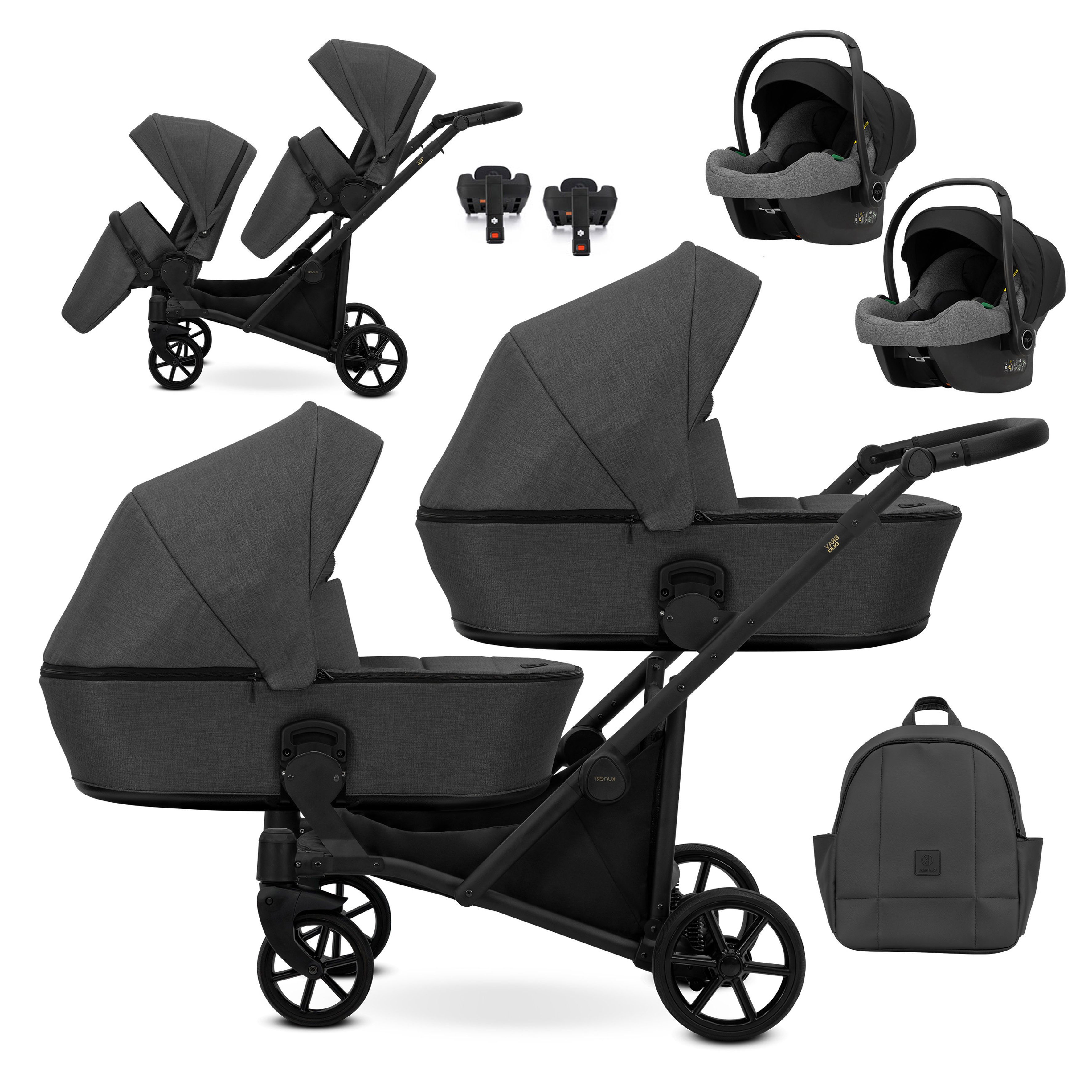 Zwillings-Kombikinderwagen Zipy Duo 5 in 1 inkl. Sportsitze, Autositze und Iso Bases in 6 Farben