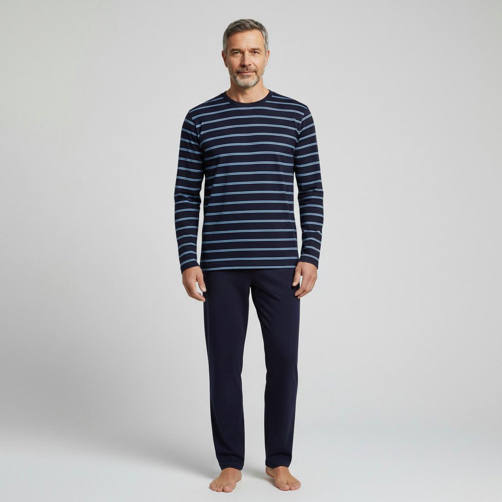 Ringella Pyjama mit Rundhals-Ausschnitt und langer Hose mit Seitentaschen (2 tlg) Baumwolle/Microfaser Coolmax - für optimales Körperklima