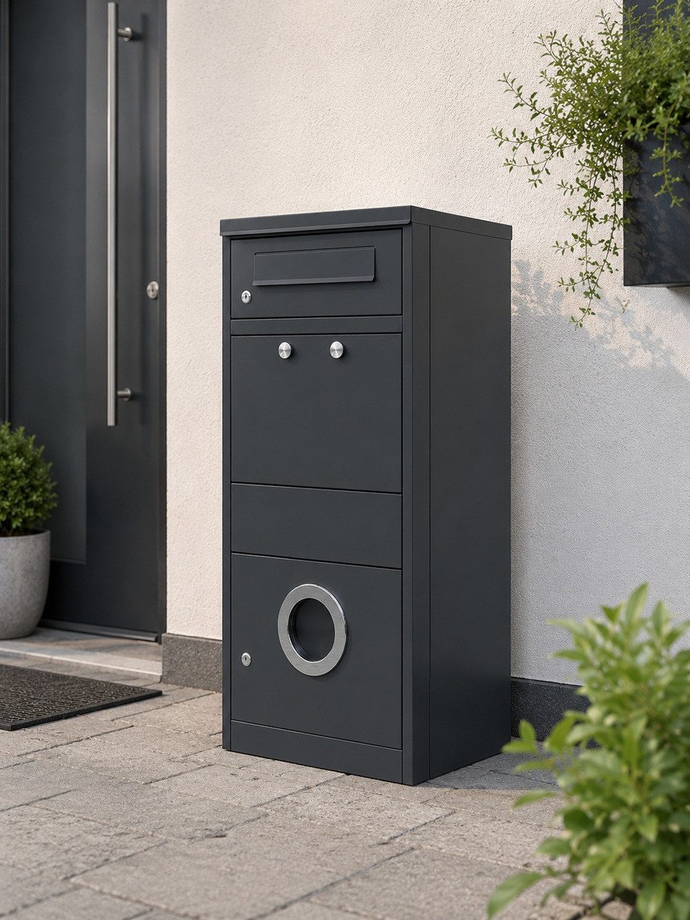 Radius Paketbriefkasten Paketbriefkasten Letterman 3 Anthrazit mit Bullauge und LED-Licht