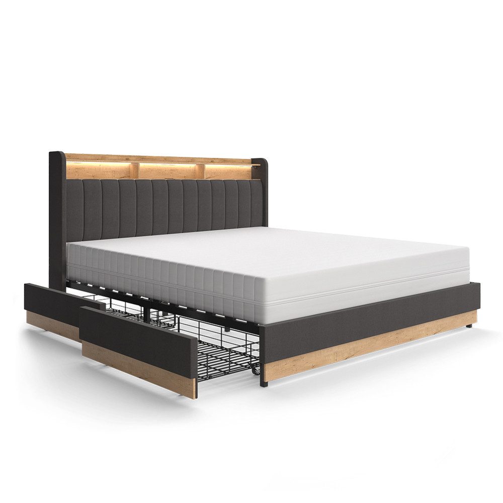 VitaliSpa® Polsterbett Nura, Anthrazit/Eiche, 180x200 cm günstig online kaufen