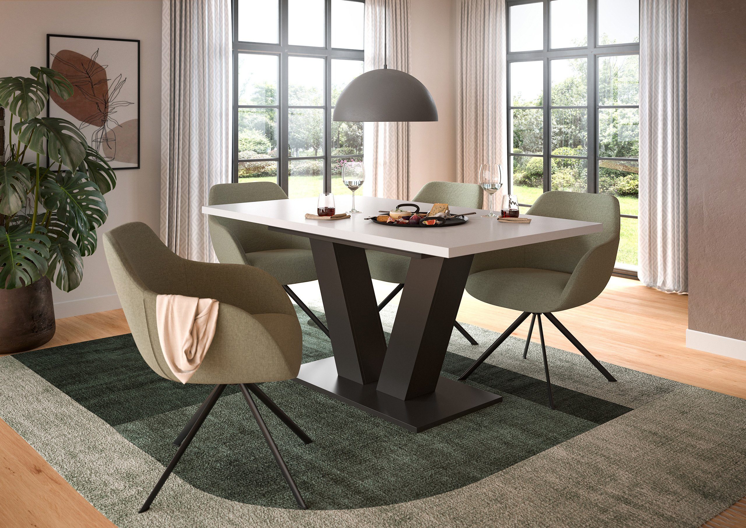 Newroom Esstisch Grau 76 cm, Esstisch Weiß Grau Esszimmertisch Tisch Modern Zeitlos Küche Essz...