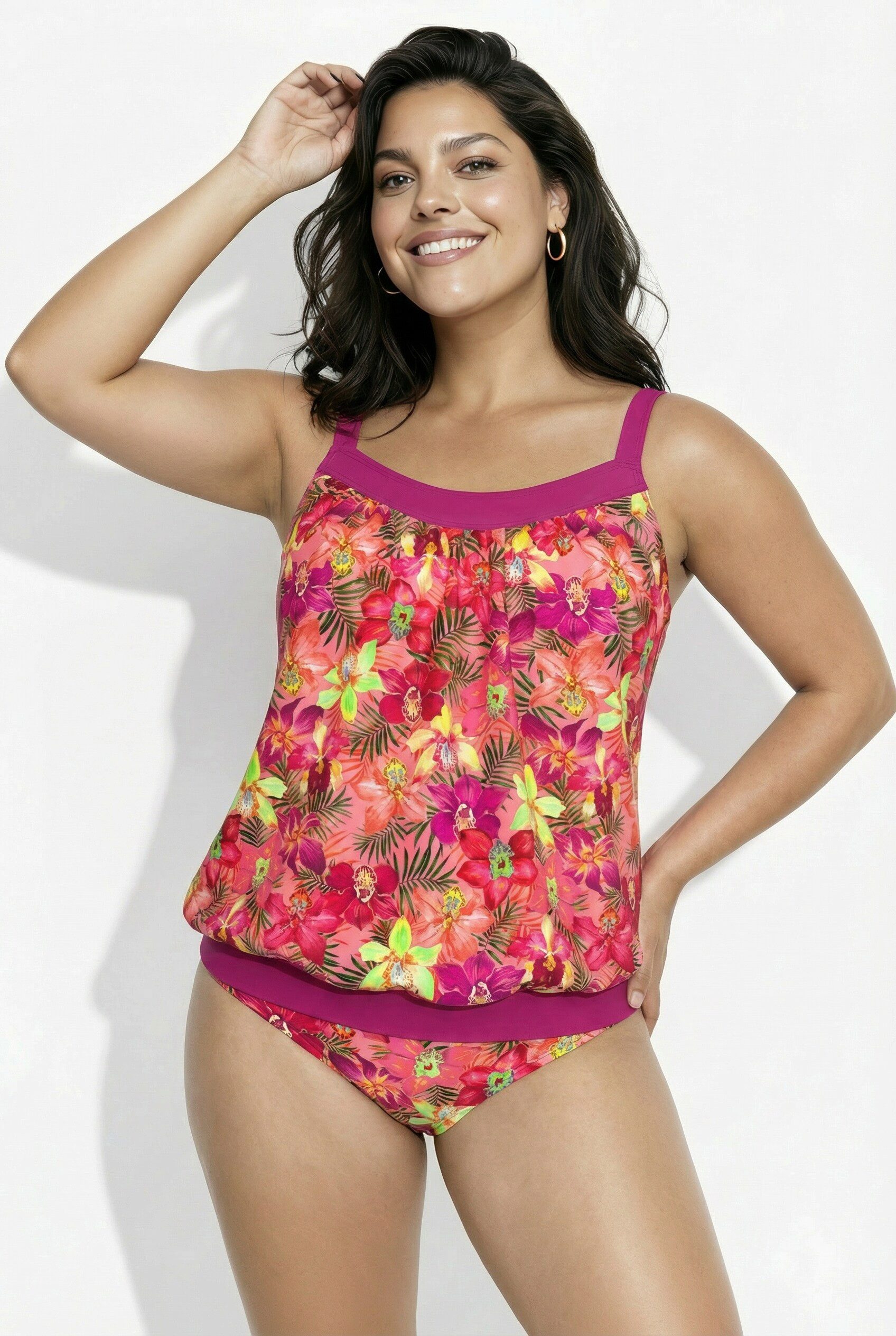 Ulla Popken Soft-BH Tankini Blüten Softcups Elastiksaum