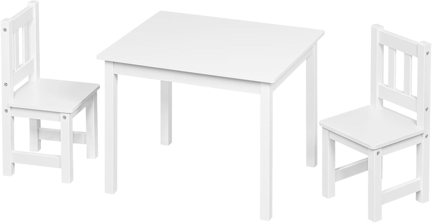 Woltu Kindersitzgruppe, Kindertisch mit 2 Stühle, Holz 60x50x48cm, Weiß+Grau