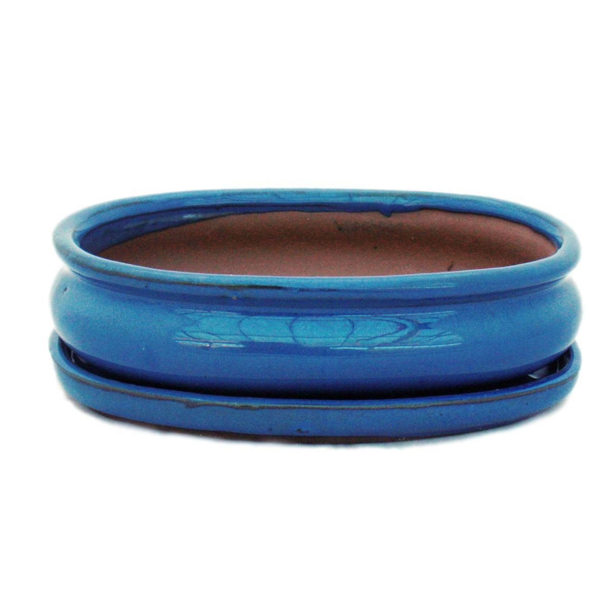Exotenherz Pflanzschale Bonsai-Schale mit Unterteller Gr. 3 - Blau oval - Modell O47 - L 19cm (1 St)