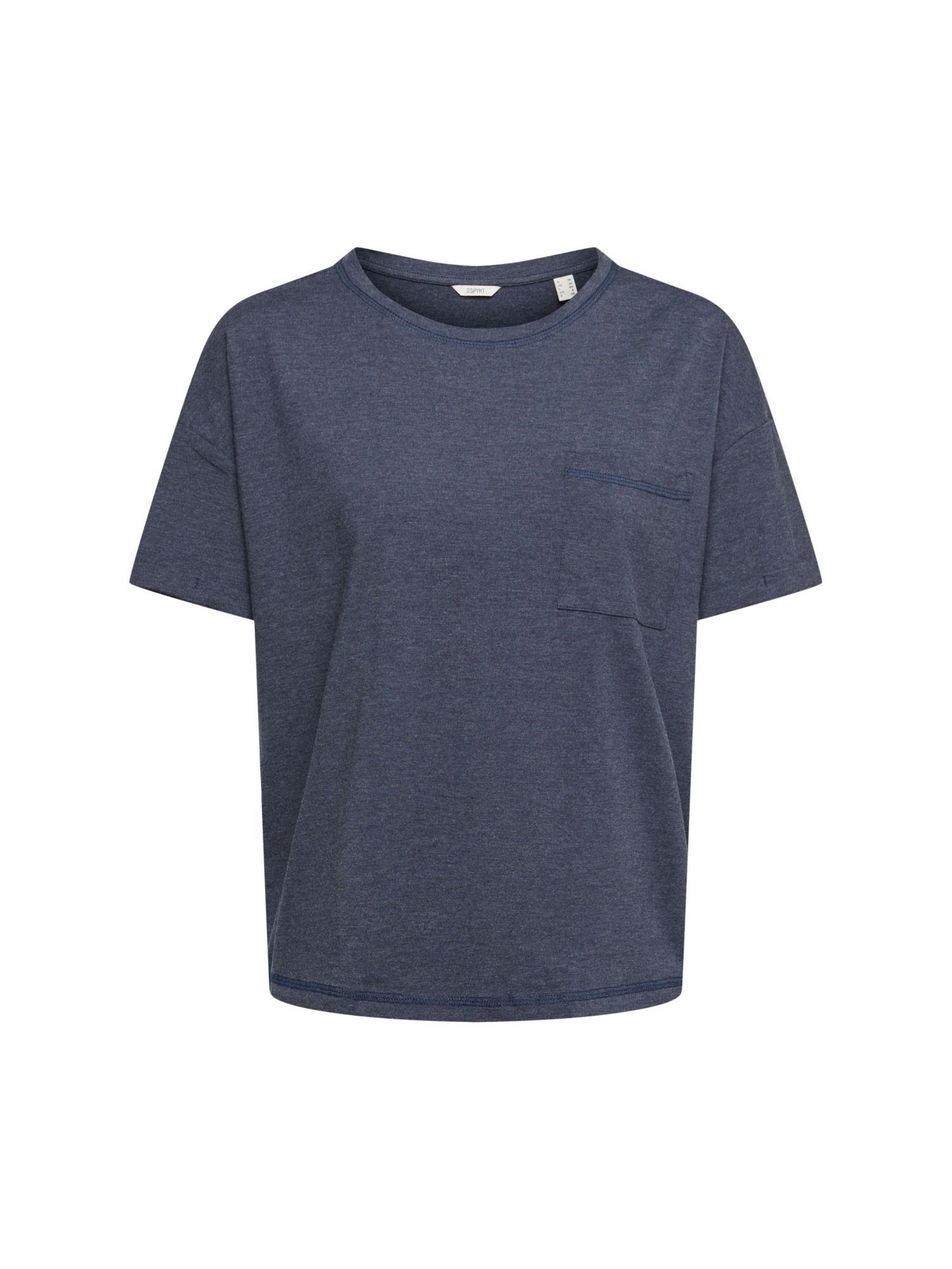 Esprit Pyjamaoberteil T-Shirt mit Brusttasche aus Baumwoll-Mix NAVY