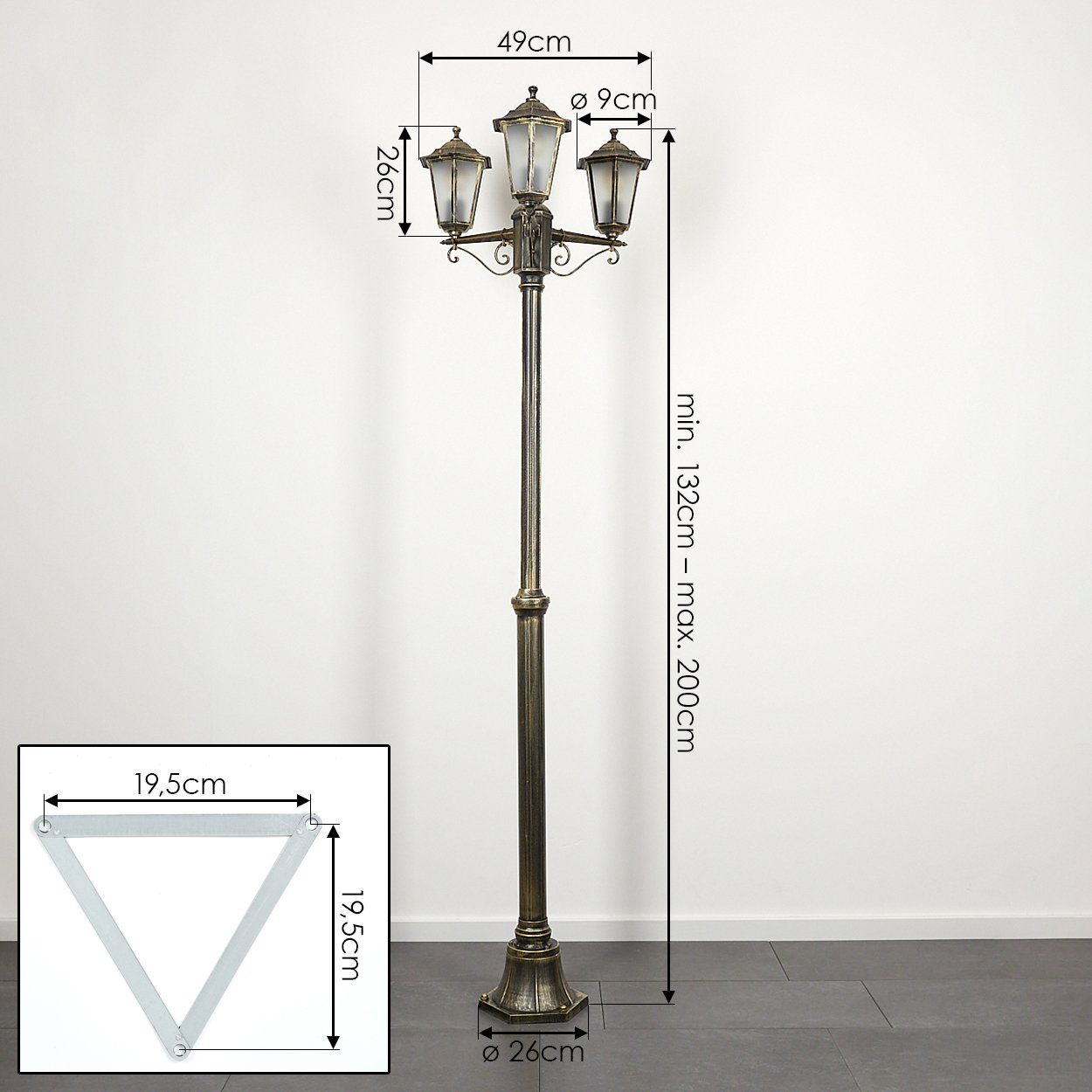 hofstein Außen-Stehlampe Wegeleuchte aus Metall/Glas in Goldfarben-Braun/Weiß, ohne Leuchtmittel, Kandelaber, Gartenbeleuchtung IP44, 3xE27, ohne Leuchtmittel