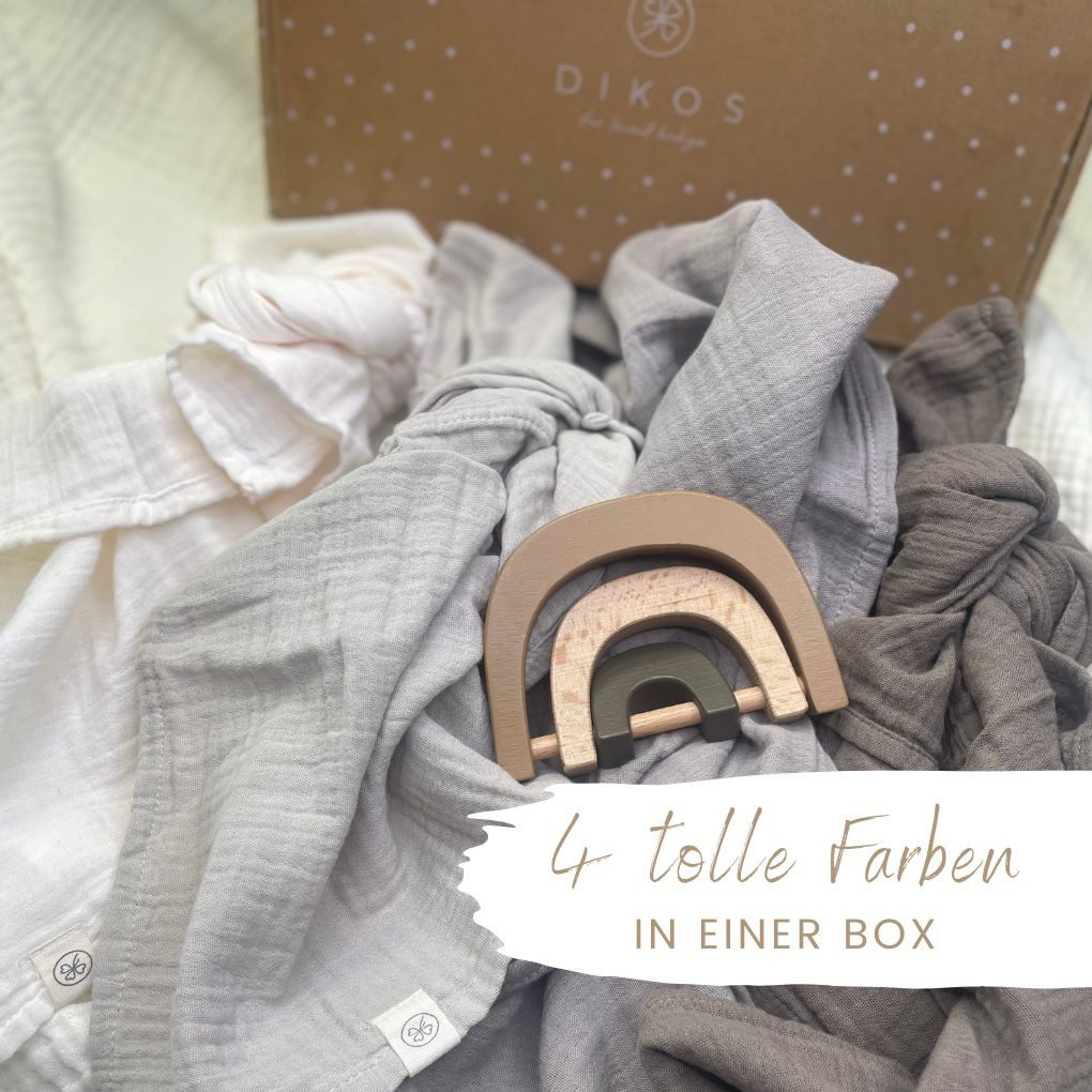 Babydecke Mulltücher 4er-SET gekreppt, Spucktuch 64x64 100% GOTS BIO-Baumwolle, DIKOS, PREMIUM Qualität atmungsaktiv, nachhaltig, plastikfrei, kuschelweich