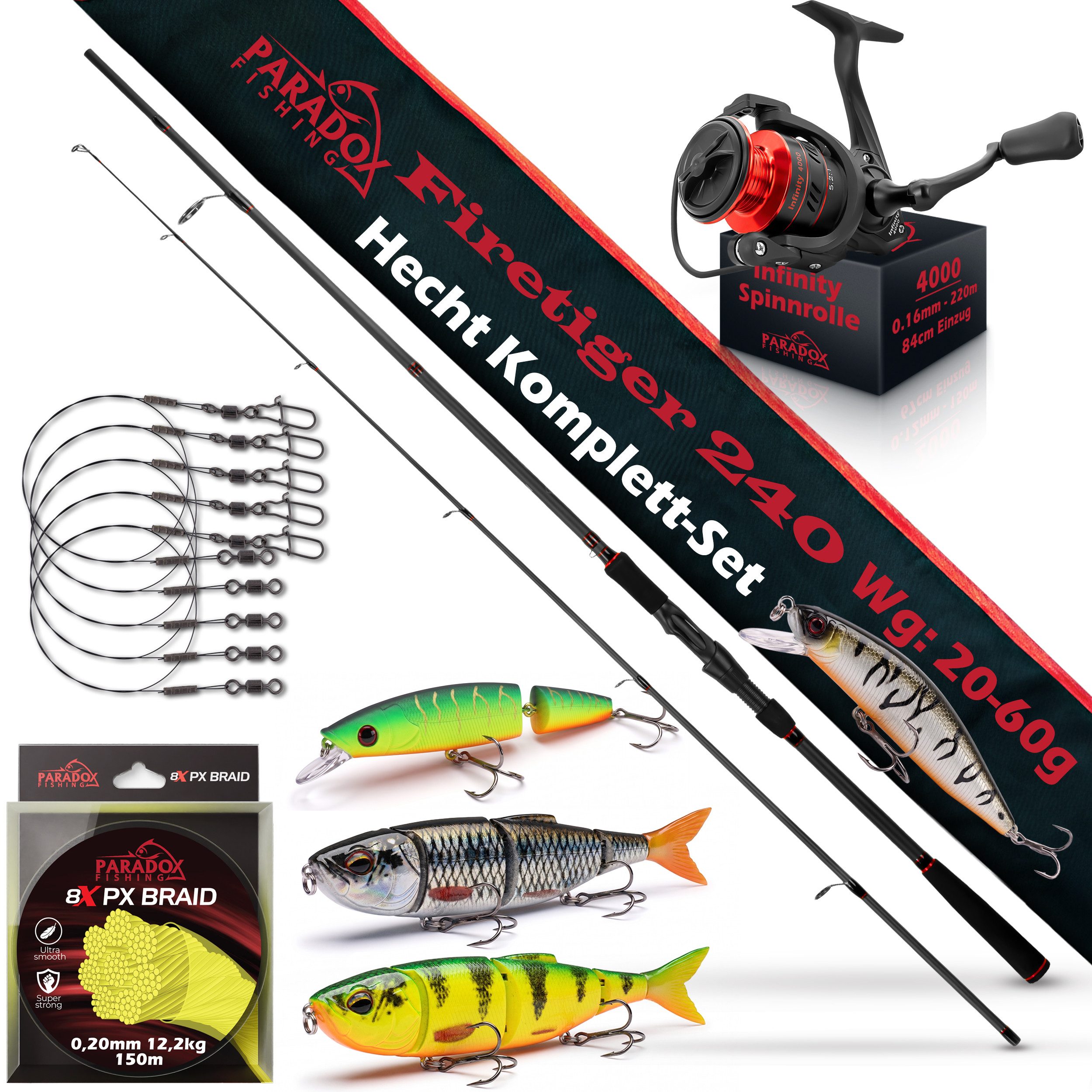 Spinnrute Hecht Komplett Set Firetiger Spinnrute 20-60g + 4000 Infinity Rolle