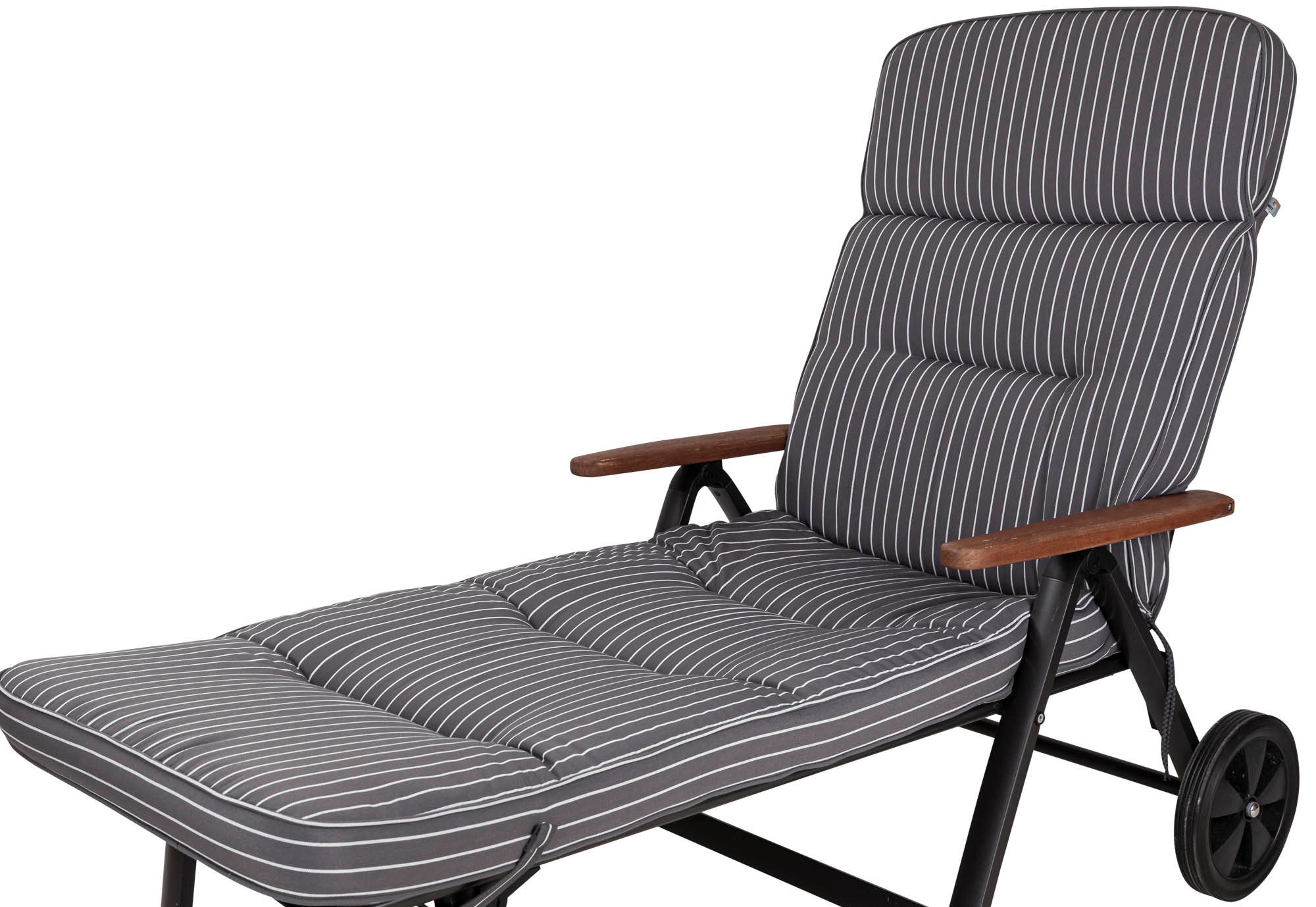 KETTtex Liegenauflage Rollliege Alicante 0709 extrabreit grau-weiß gestreift 200x65x9 cm, (1 St), Halteband verstellbar mit Bindebändern Klettband