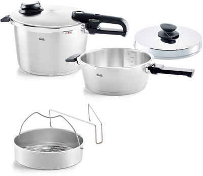 Fissler Schnellkochtopf Vitavit® Premium, Edelstahl 18/10 (Set, 2-tlg., Schnellkochtopf 8,0 l + Schnellbratpfanne 4,0 l + Zusatzdeckel), Premium Qualität – Made in Germany