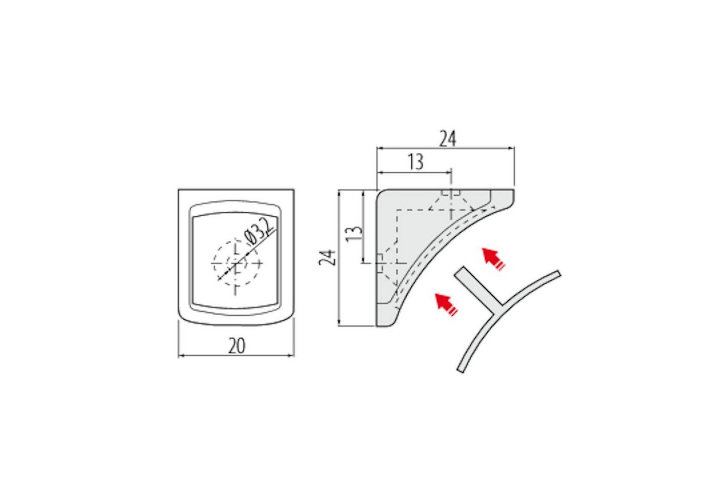 Thumbnail - SO-TECH® Winkelbeschlag 100 Stück Korpusverbinder Eckverbinder 24 x 24 x 20 mm mit Abdeckkappe (10 St)