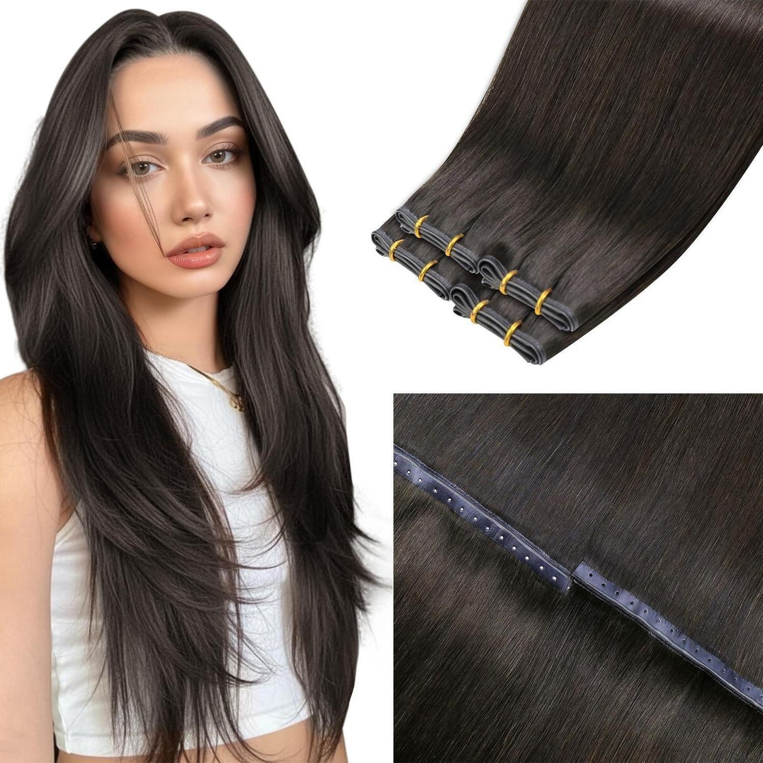 LuxusKollektion Echthaar-Extension Haarverlängerungen Echthaar Tressen 60cm-100G 1.3-butterfly weft-#2
