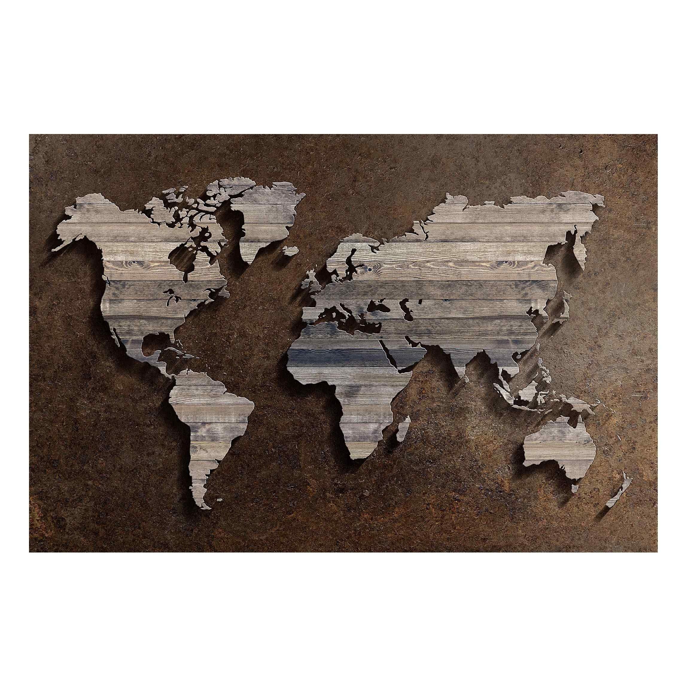 Bilderdepot24 Magnettafel Küche braun Holz Rost Weltkarte, (1-tlg., Magnetboard Pinnwand für die Wand - metallische Tafel für Magnete), Magnetwand groß mit Motiv Büro Memoboard magnetisch Querformat