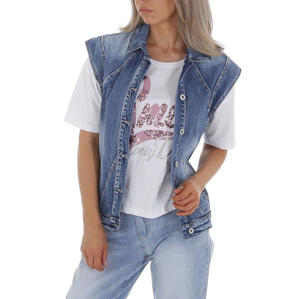 in Damen Blau Freizeit Ital-Design Used-Look Jeansweste Stretch Weste