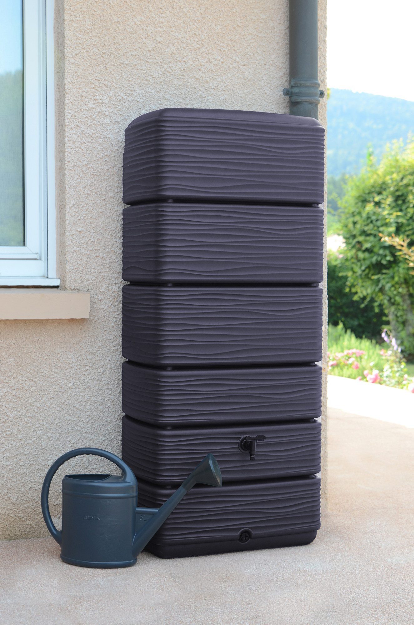 ONDIS24 Regenwassertank Wasserspeicher Wandtank Eco 300/310 Liter, 300 l, anthrazit Komplettset inkl. Deckel