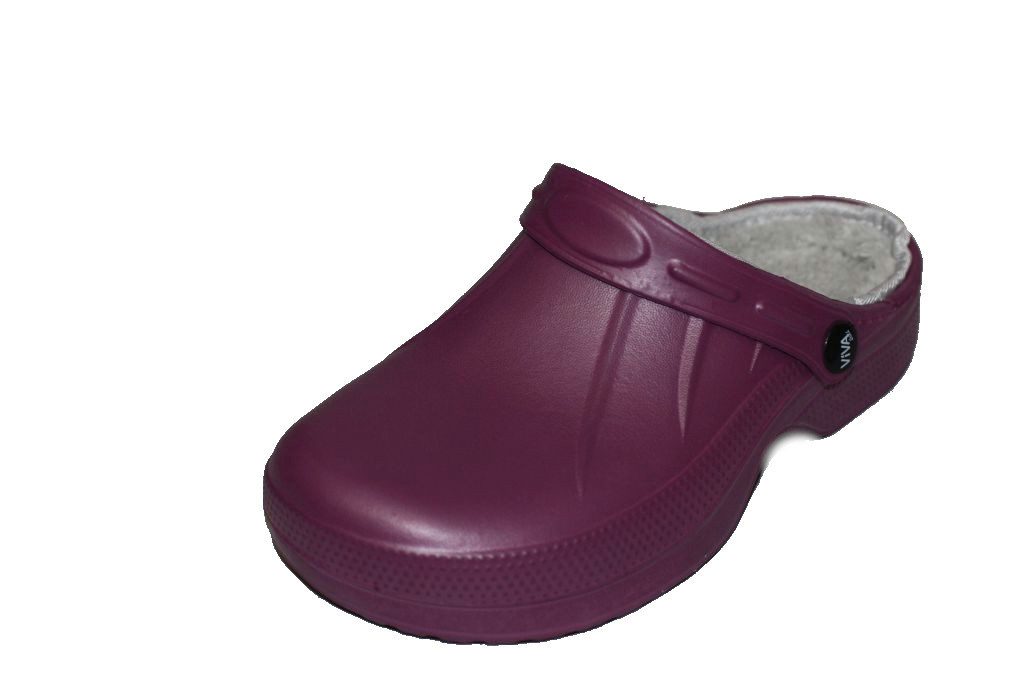 emeco Damen Clogs Gartenclogs Badeschuhe Hausschuhe mit Warmfutter V-5 Lila Clog