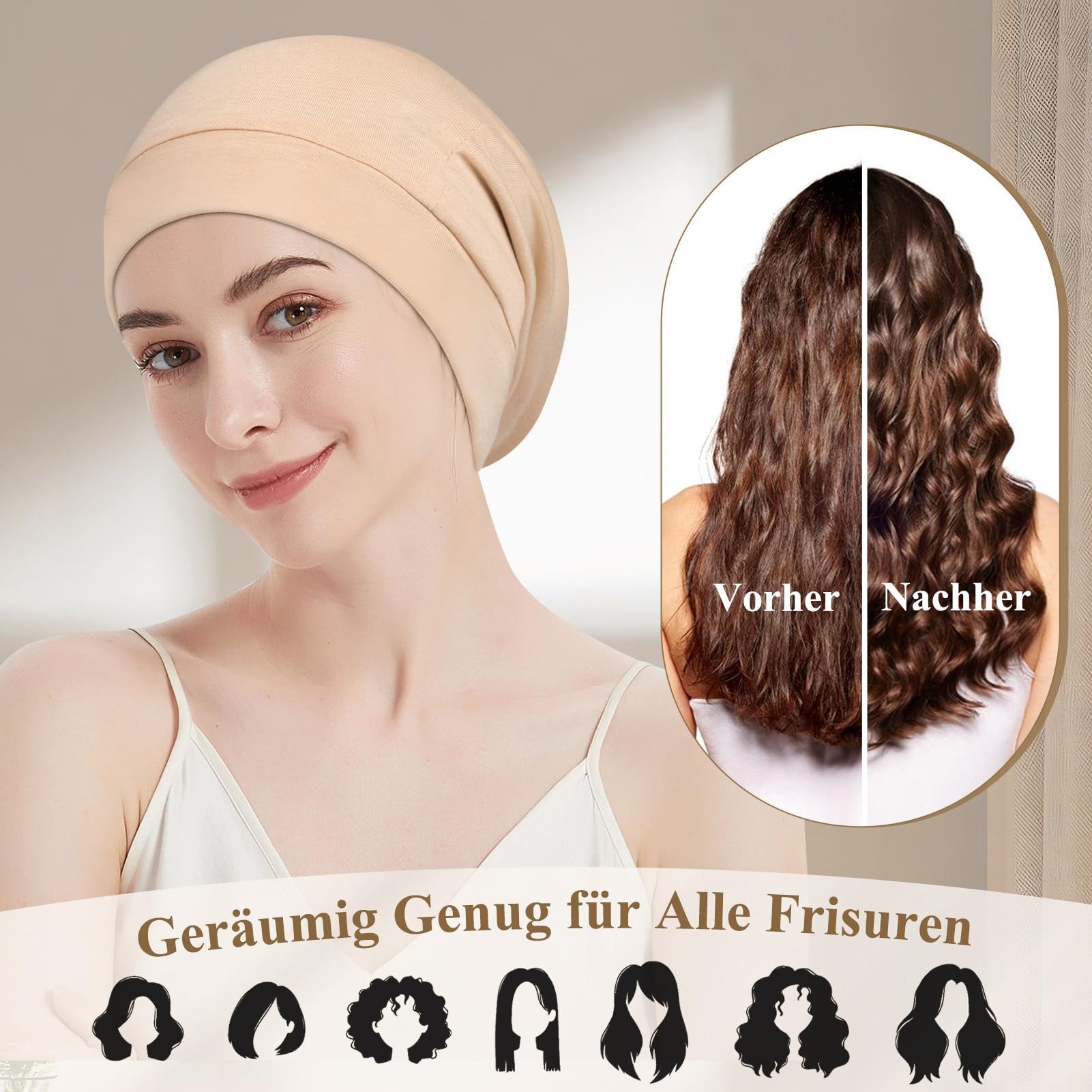 Coonoor Duschhaube Satin Bonnet Schlafmütze Unisex Schlafhaube zum Schlafen (Slouch Satin Lined Beanie Lockenhaube Verstellbar Haube Schlafkappe), für Damen und – Bild 3 von 5