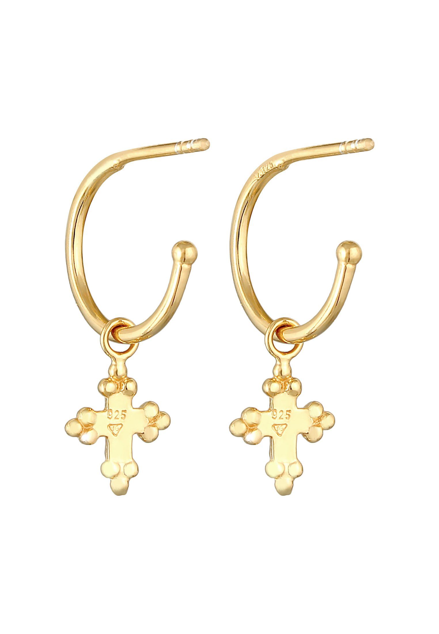 Creolen Kreuz Kreuz Vintage Gold Silber, Religion Elli Creolen Paar 925