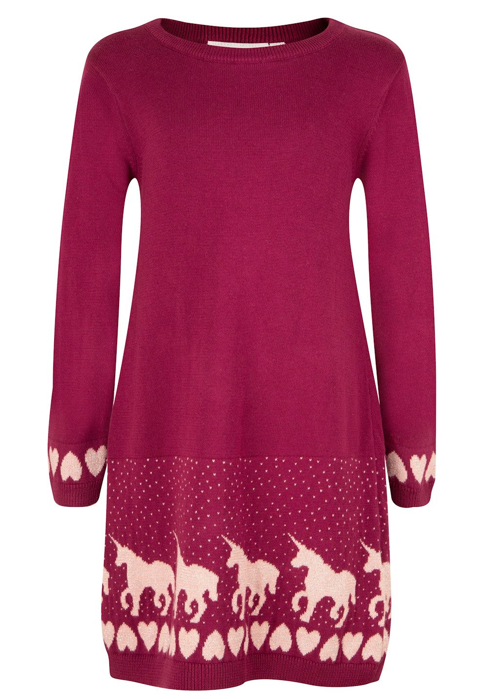 Strickkleid Happy Girls Kleid Langarm Strickkleid Einhorn Herz berry