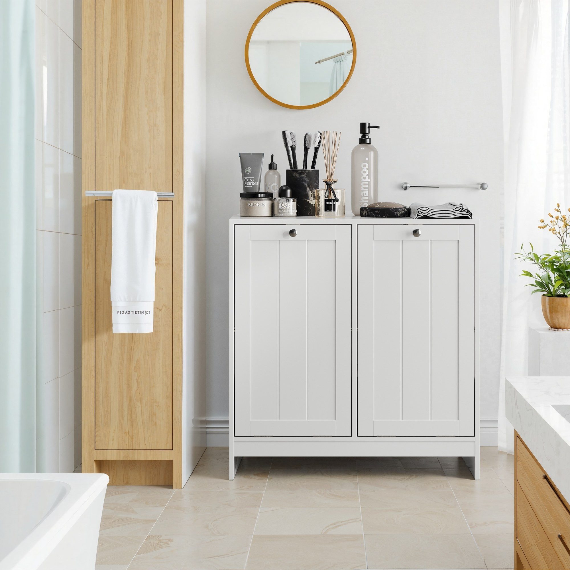 LIVIHOME Wäschekorb LUNA (Packung, 1 St), Kippfunktion, herausnehmbare Innenkörbe, 1–2 Stauraumbereiche, MDF