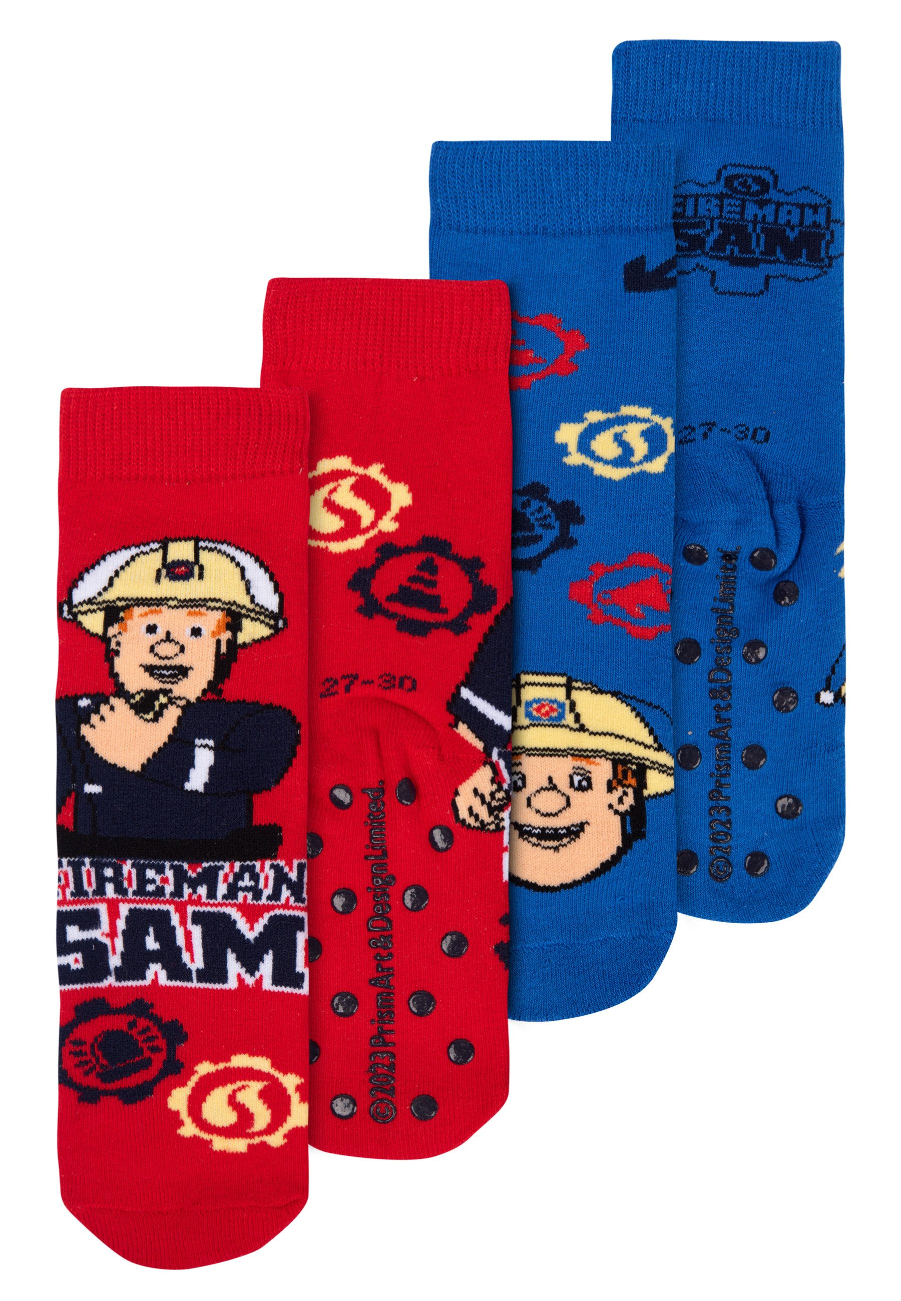 United Labels® Socken Feuerwehrmann Sam ABS Socken Jungen Stoppersocken Blau/Rot (2er Pack)