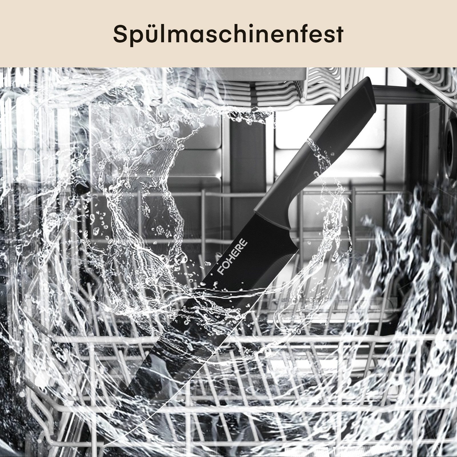 FOHERE Messer-Set aus hochwertigem Edelstahl, mit ergonomischen Griffen (13-tlg), Inkl. integriertem Schärfblock, spülmaschinenfest – Bild 5 von 5
