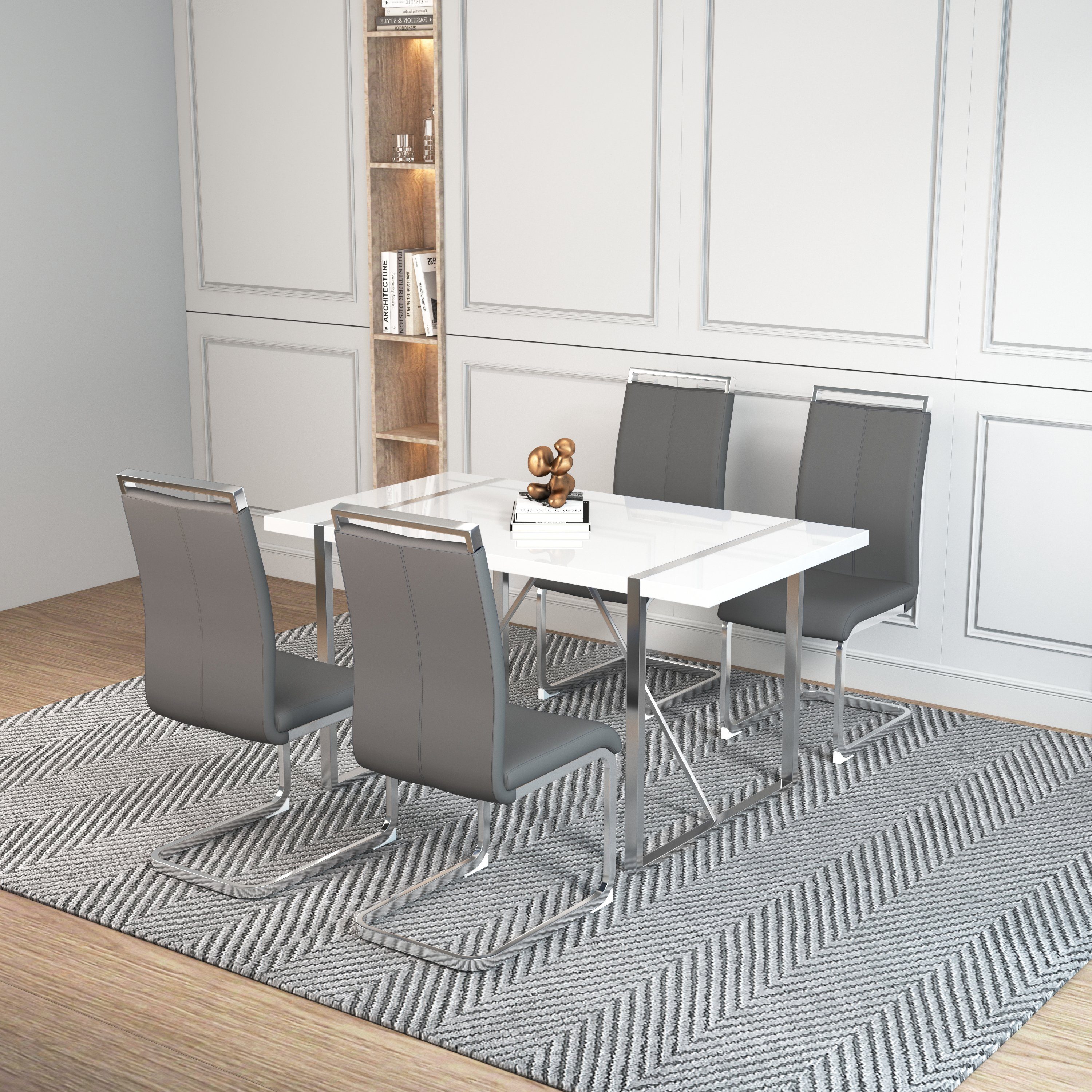 Odikalo Esszimmer-Set 4 Stühlen Set Rechteckig Edelstahlbeinen mehrere Farben Glänzend Grau Tisch