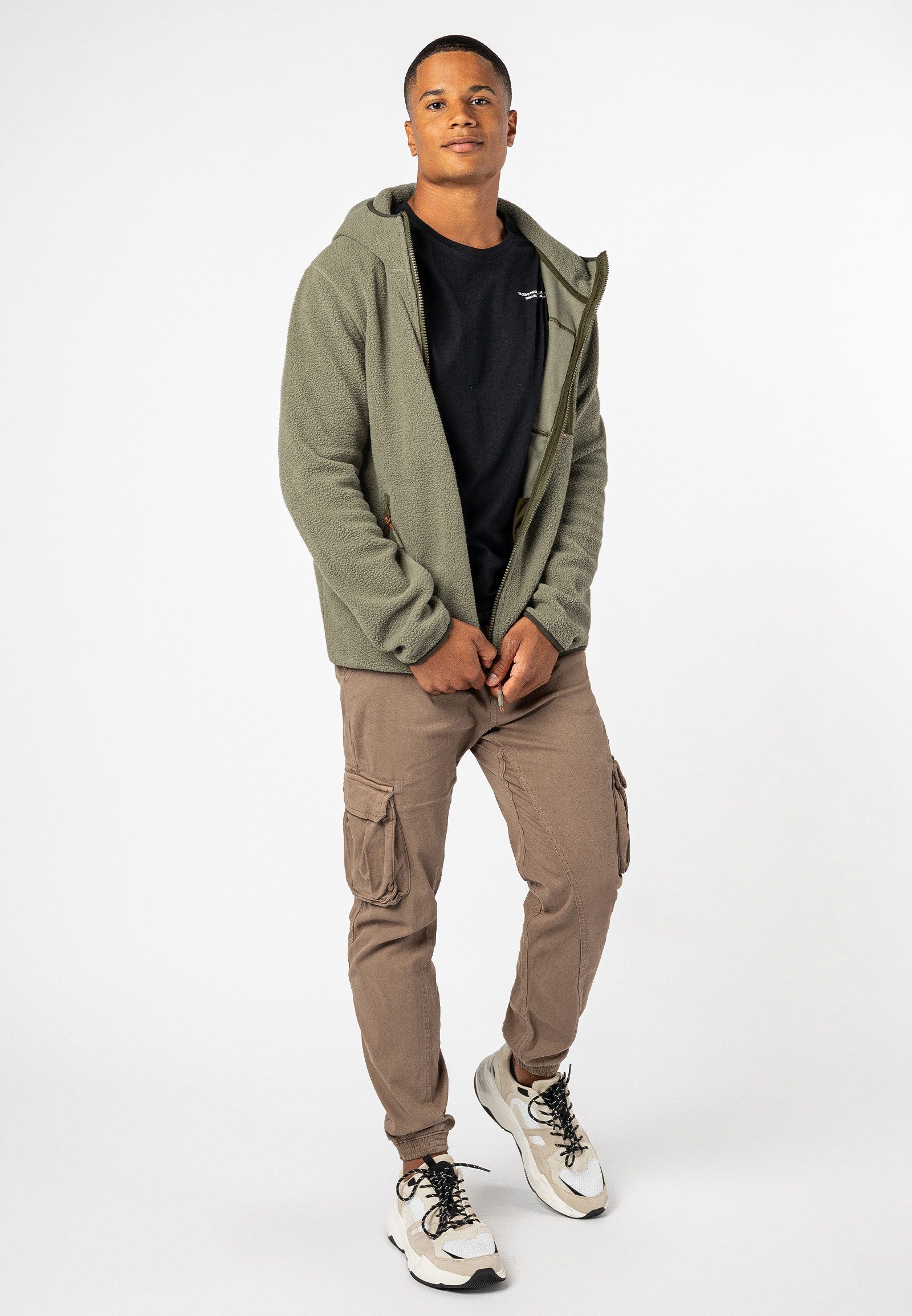 SUBLEVEL Fleecejacke Herren Teddyfleecejacke mit Brusttasche und Kapuze Fleecejacke Outdoorjacke Kuscheljacke