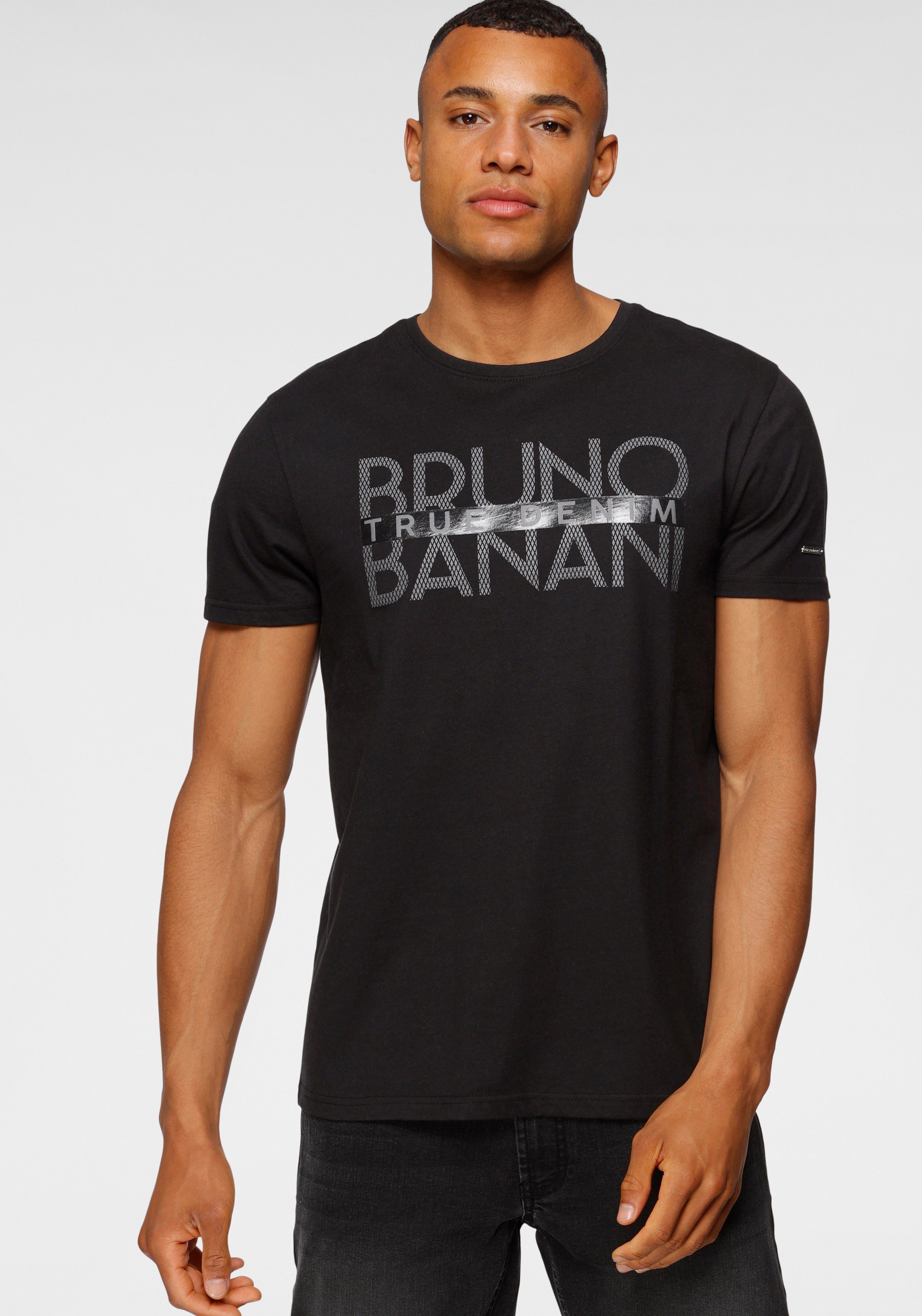 Banani mit T-Shirt schwarz Print glänzendem Bruno