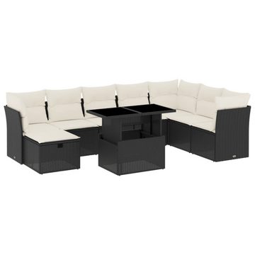 vidaXL Gartenlounge-Set 9-tlg. Garten-Sofagarnitur mit Kissen Schwarz Poly Rattan, (1-tlg)